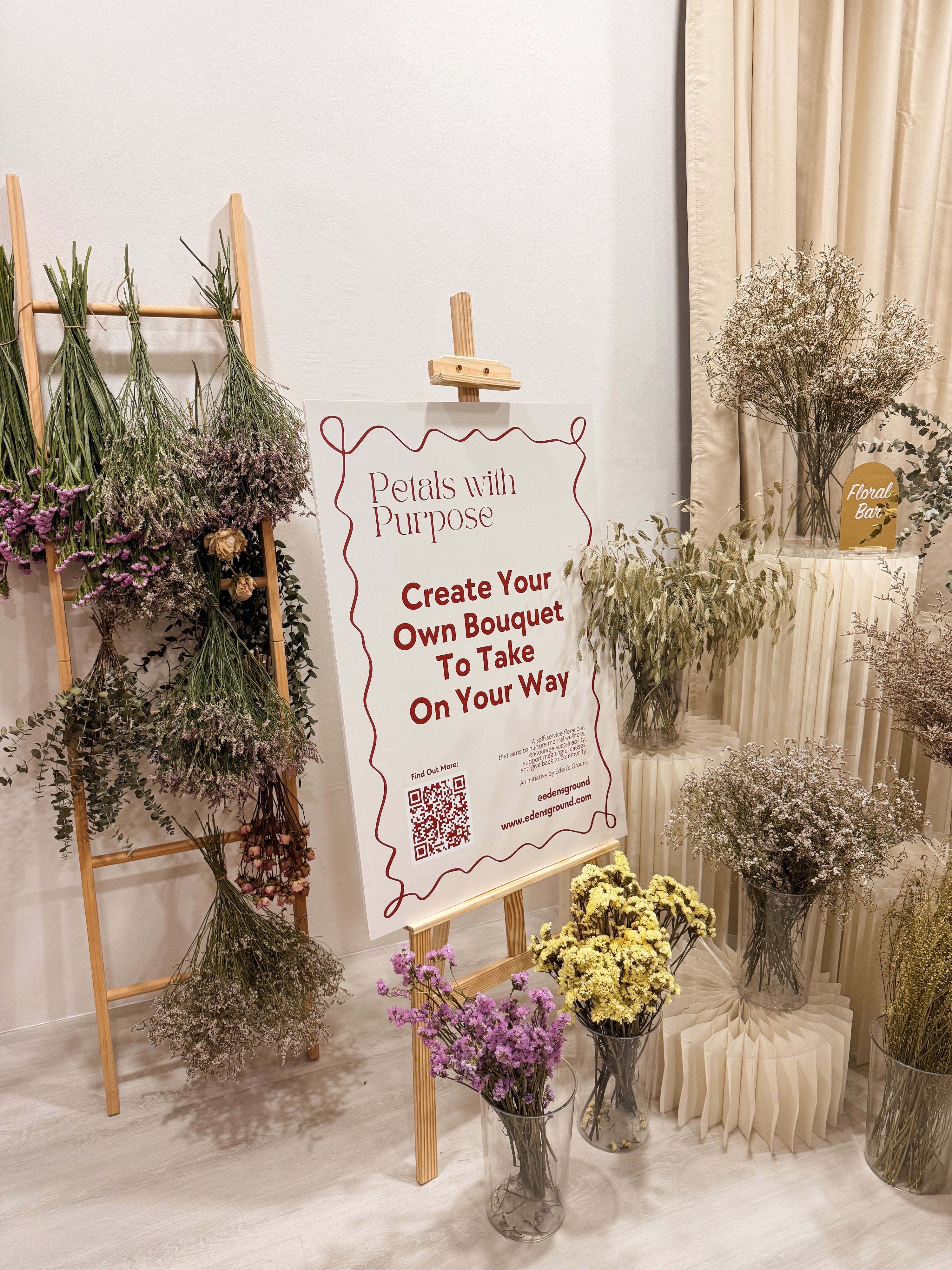 Petals with Purpose is a charity initiative by Eden's Ground to encourage mindfulness, giving back, and sustainability. By being kind to our environment, our community, and ourselves.