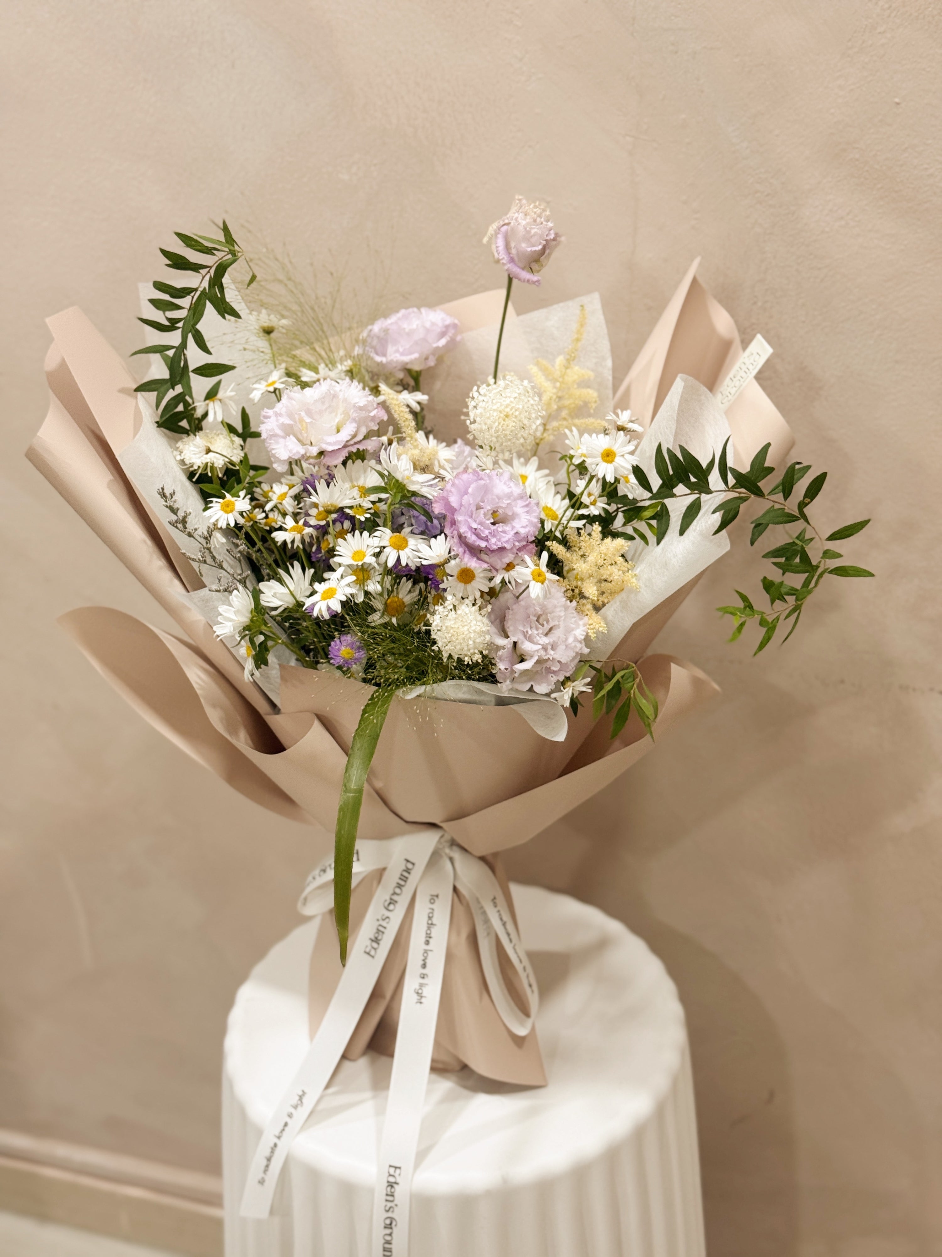 Customised, bespoke bouquet, tailored to your preference, filled with your favourite flowers, crafted by Eden's Ground.