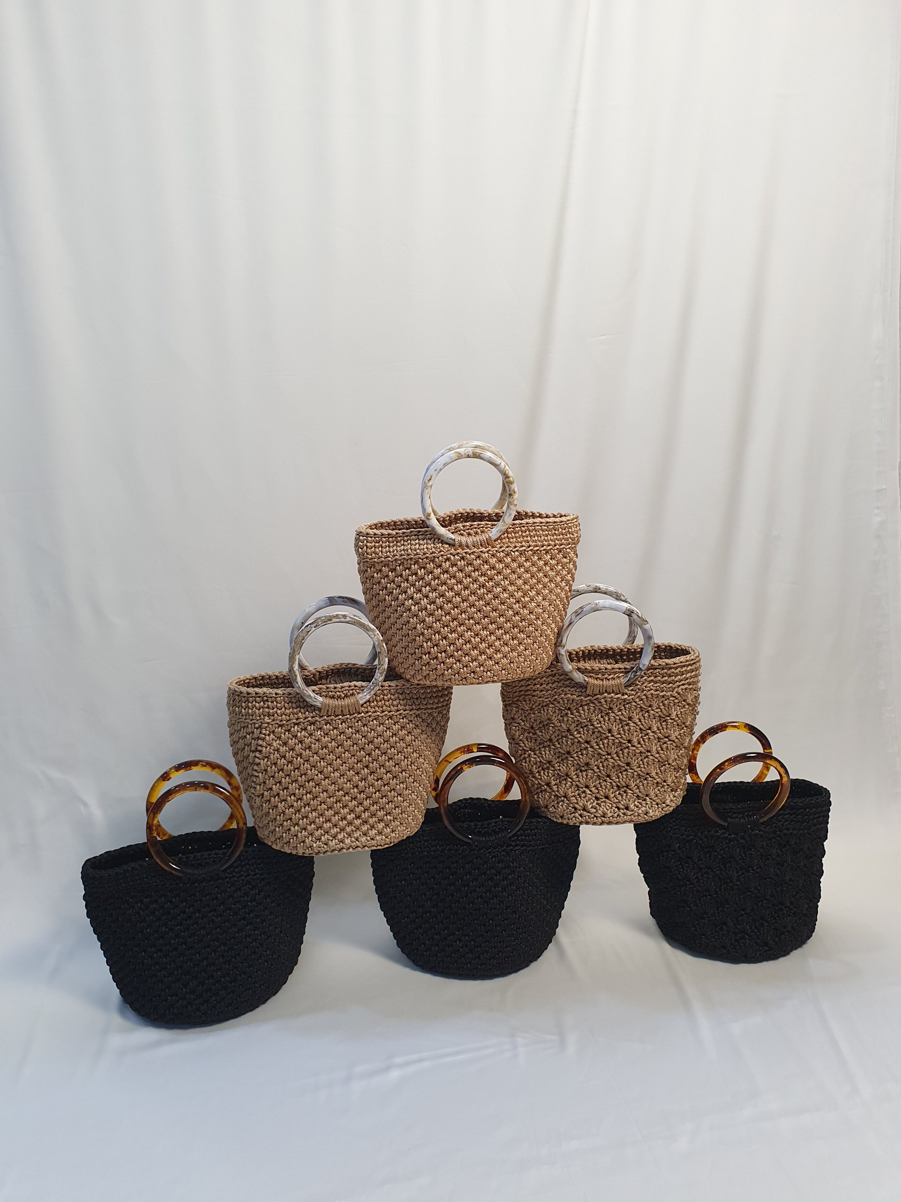 Crochet Mini Basket Bag in Black