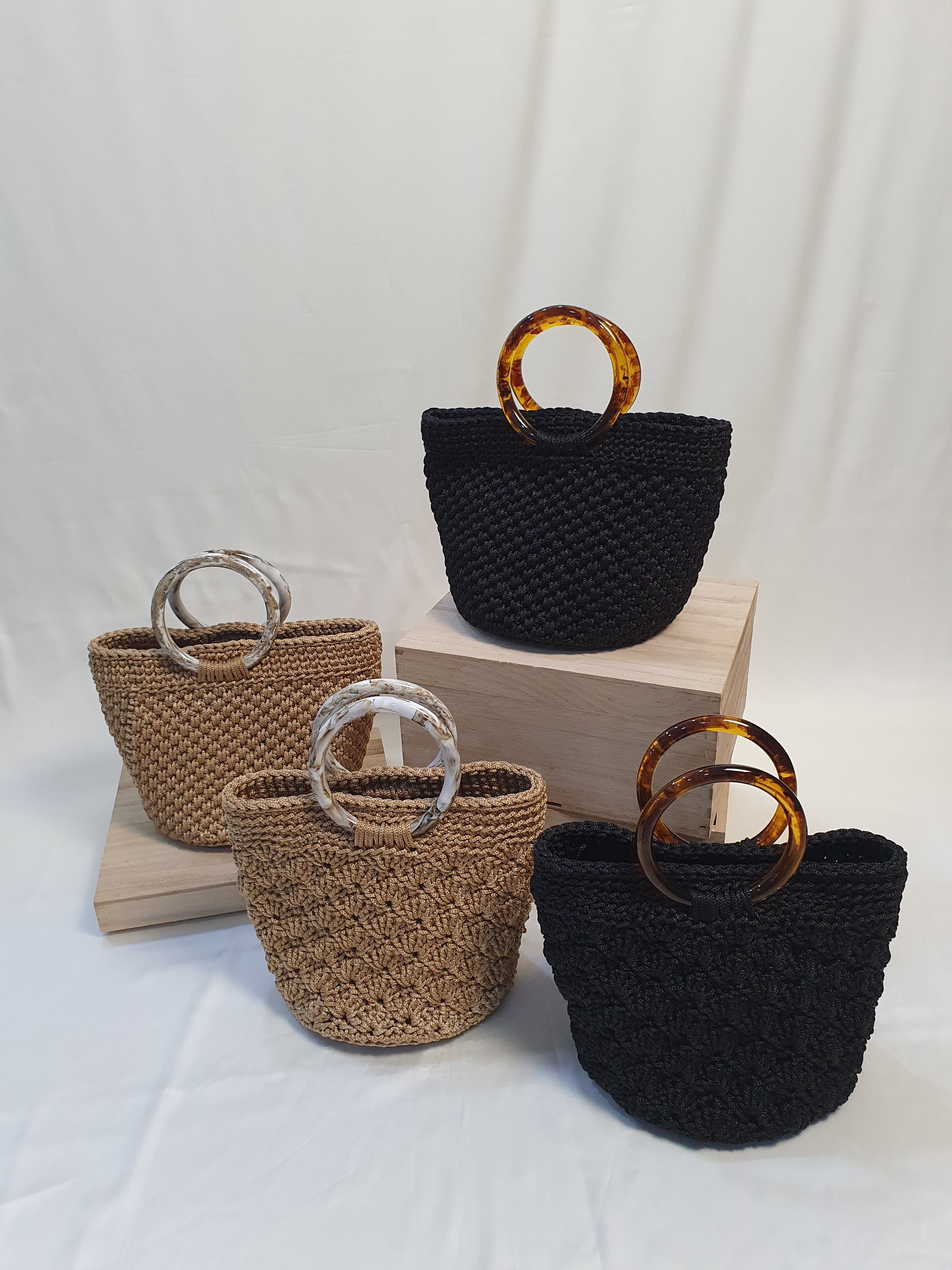 Crochet Mini Basket Bag in Black