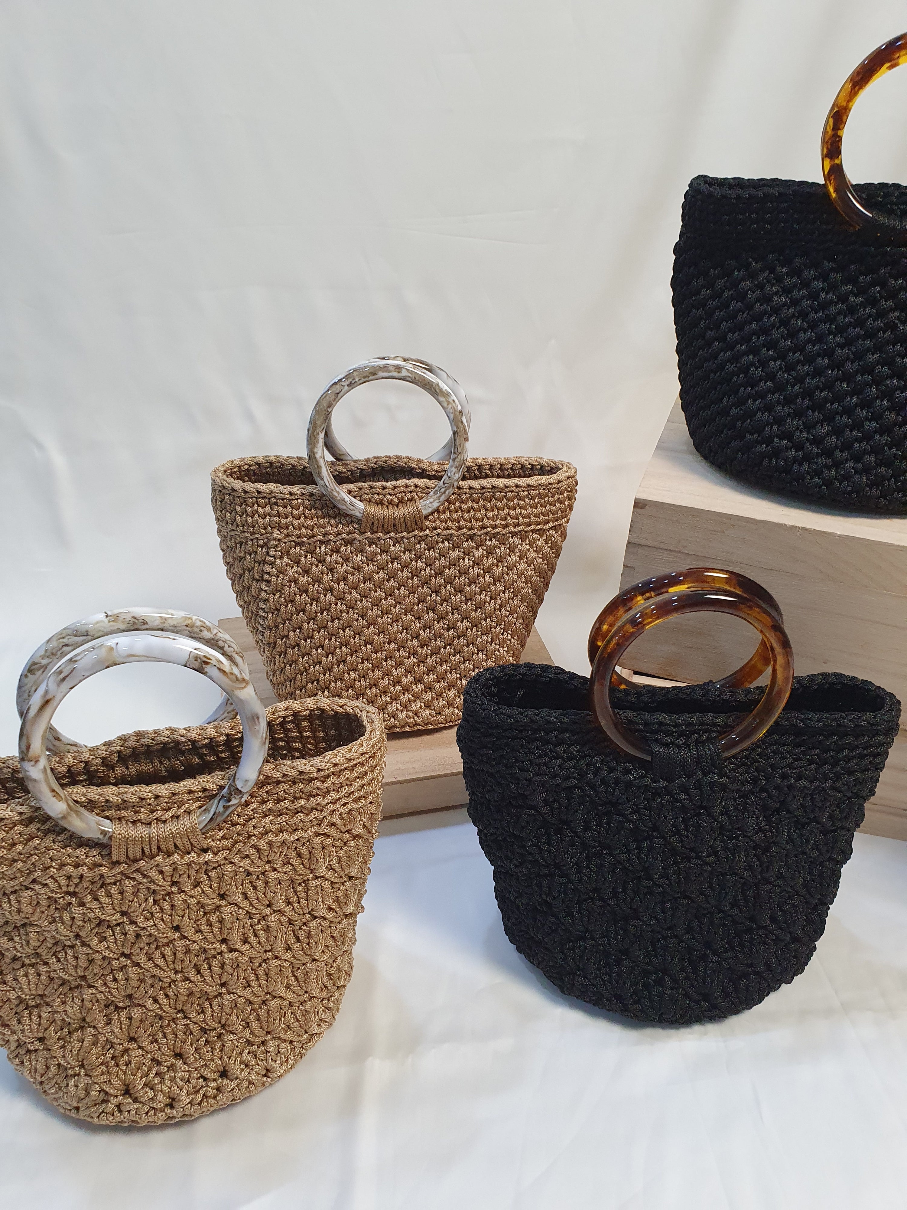 Crochet Mini Basket Bag in Black