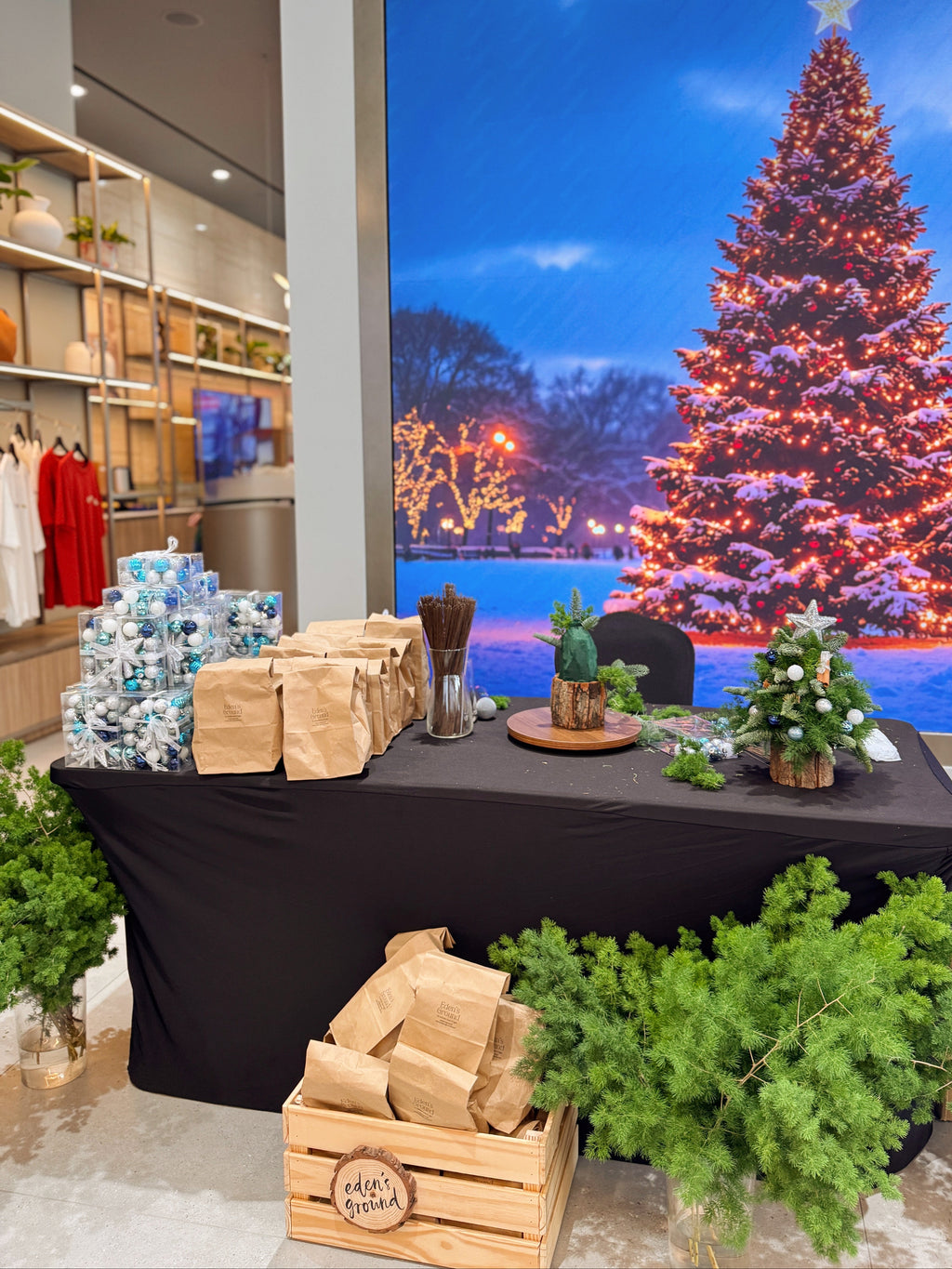 Tabletop Christmas tree making workshop for client appreciation, by Eden's Ground.