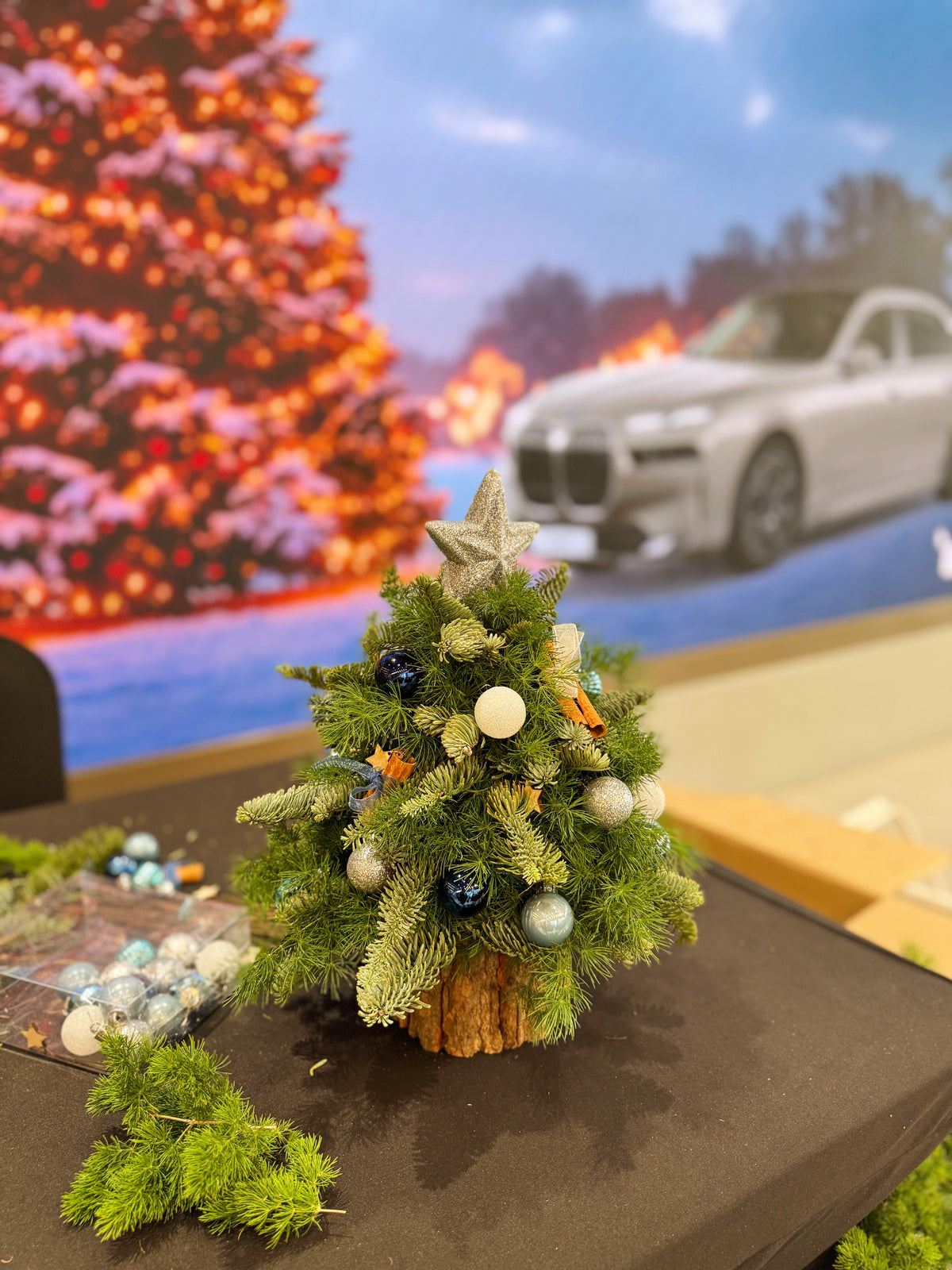 Tabletop Christmas tree making workshop for client appreciation, by Eden's Ground.