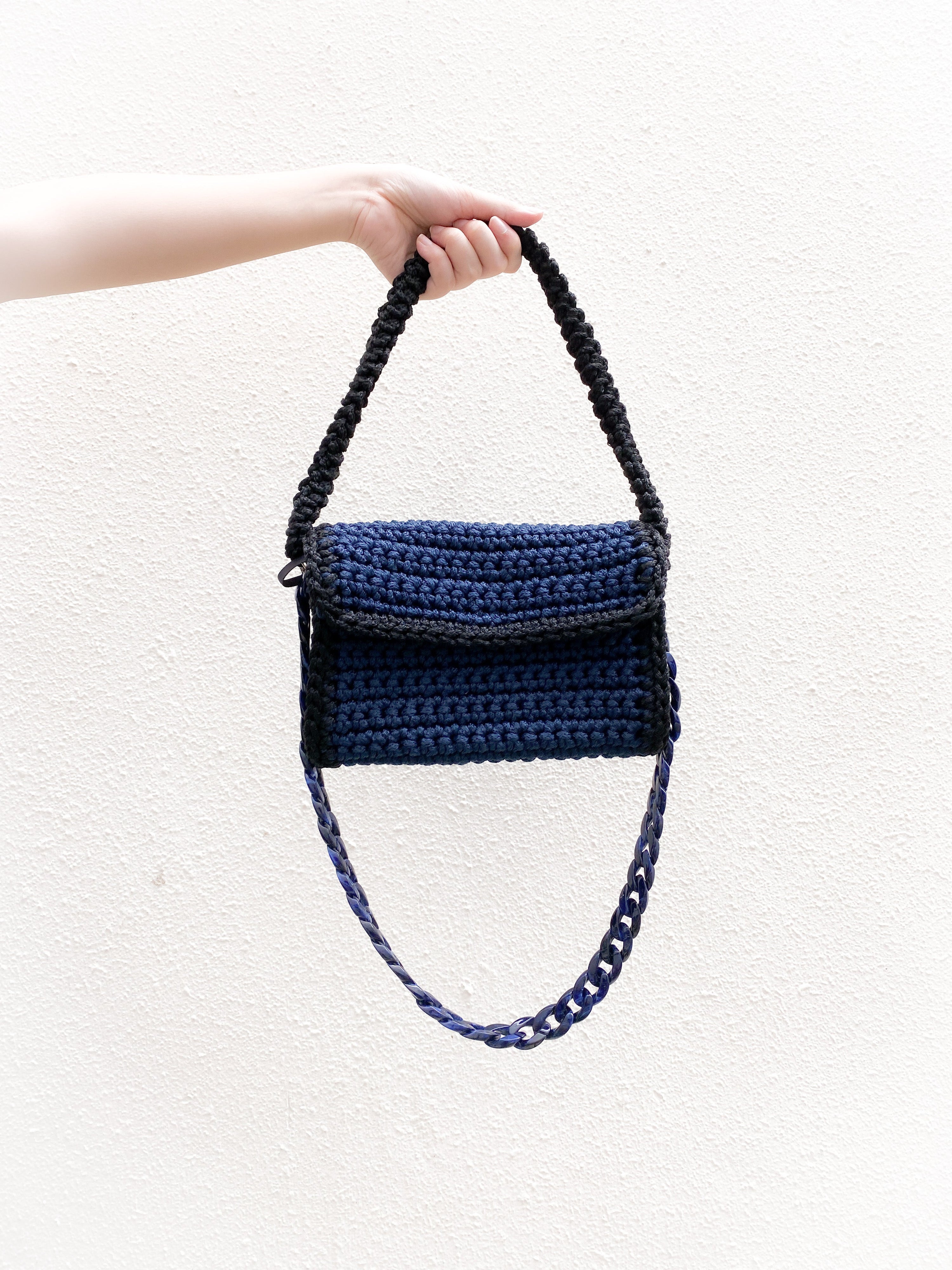 Crochet Baguette Bag in Midnight Black