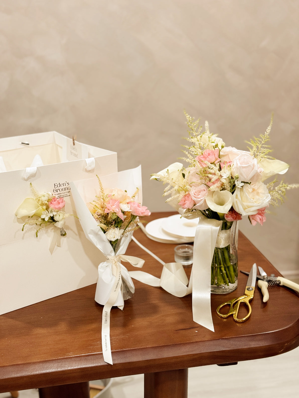 Custom Bridal Bouquet made with fresh flowers crafted by Eden's Ground.