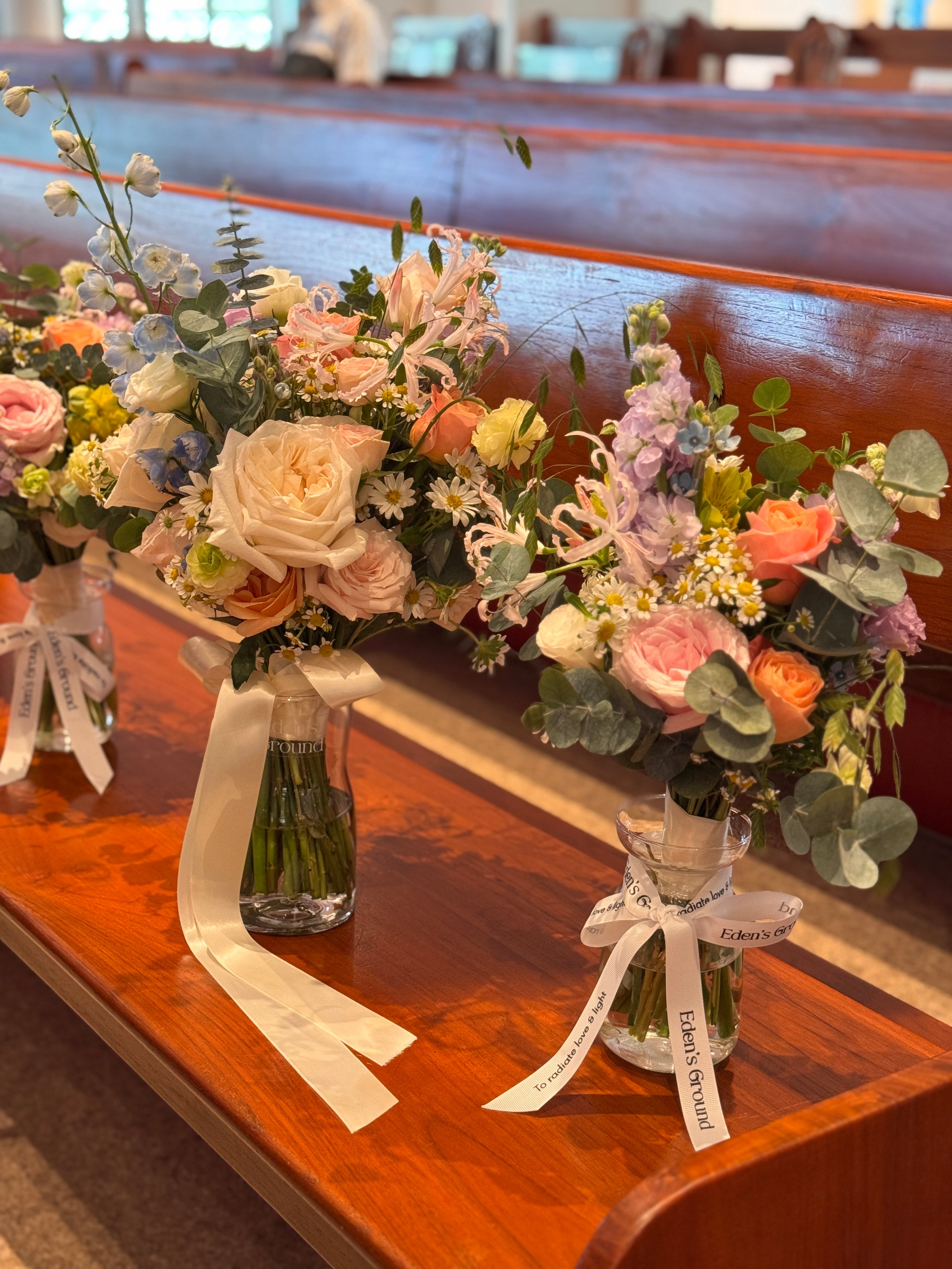 Custom Bridesmaid Bouquet made to match the Bridal Bouquet crafted by Eden's Ground.