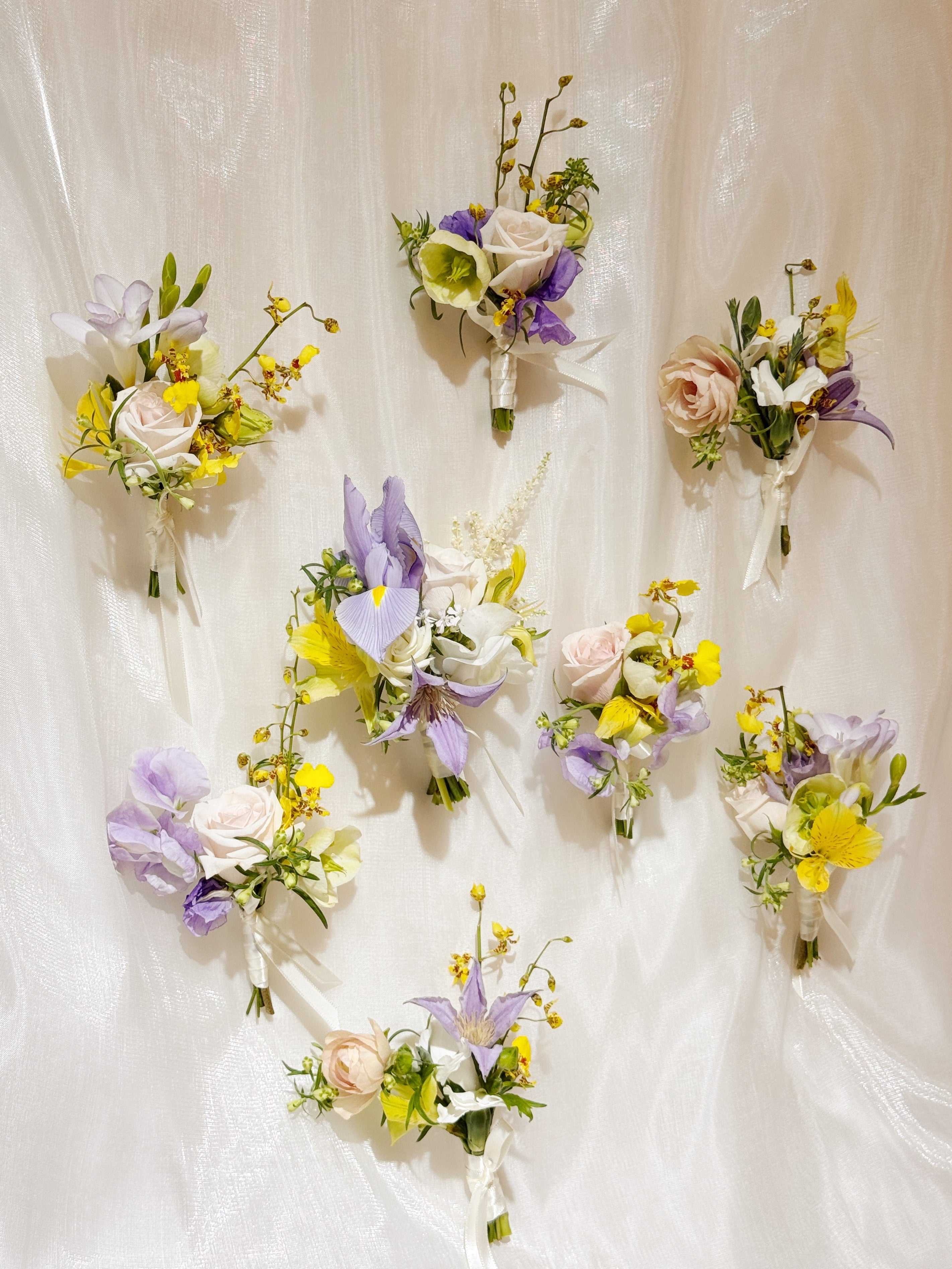 Groom's boutonnière or VIP (parents) and groomsmen flowers and corsages, customised for your wedding event, crafted by Eden's Ground.