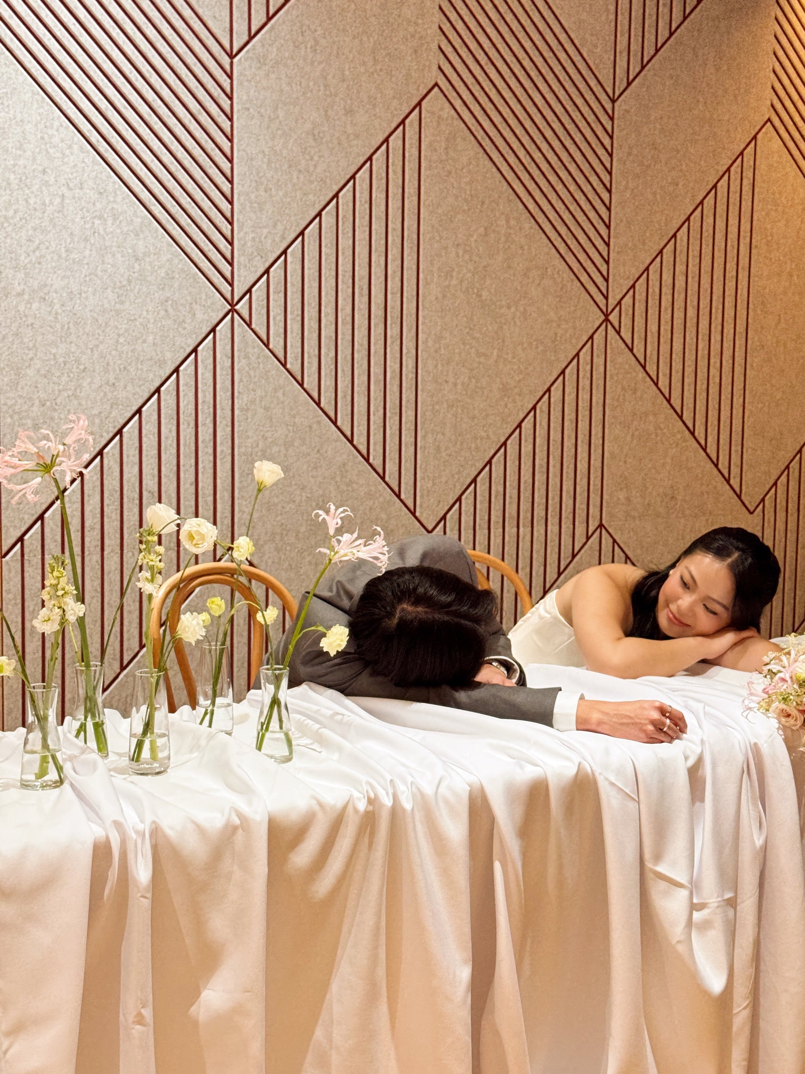 Bespoke Bud Vases Table Arrangements for wedding dinner and wedding luncheon, made thoughtfully to complement your wedding theme. Made by Eden's Ground, a floral design boutique in Singapore.