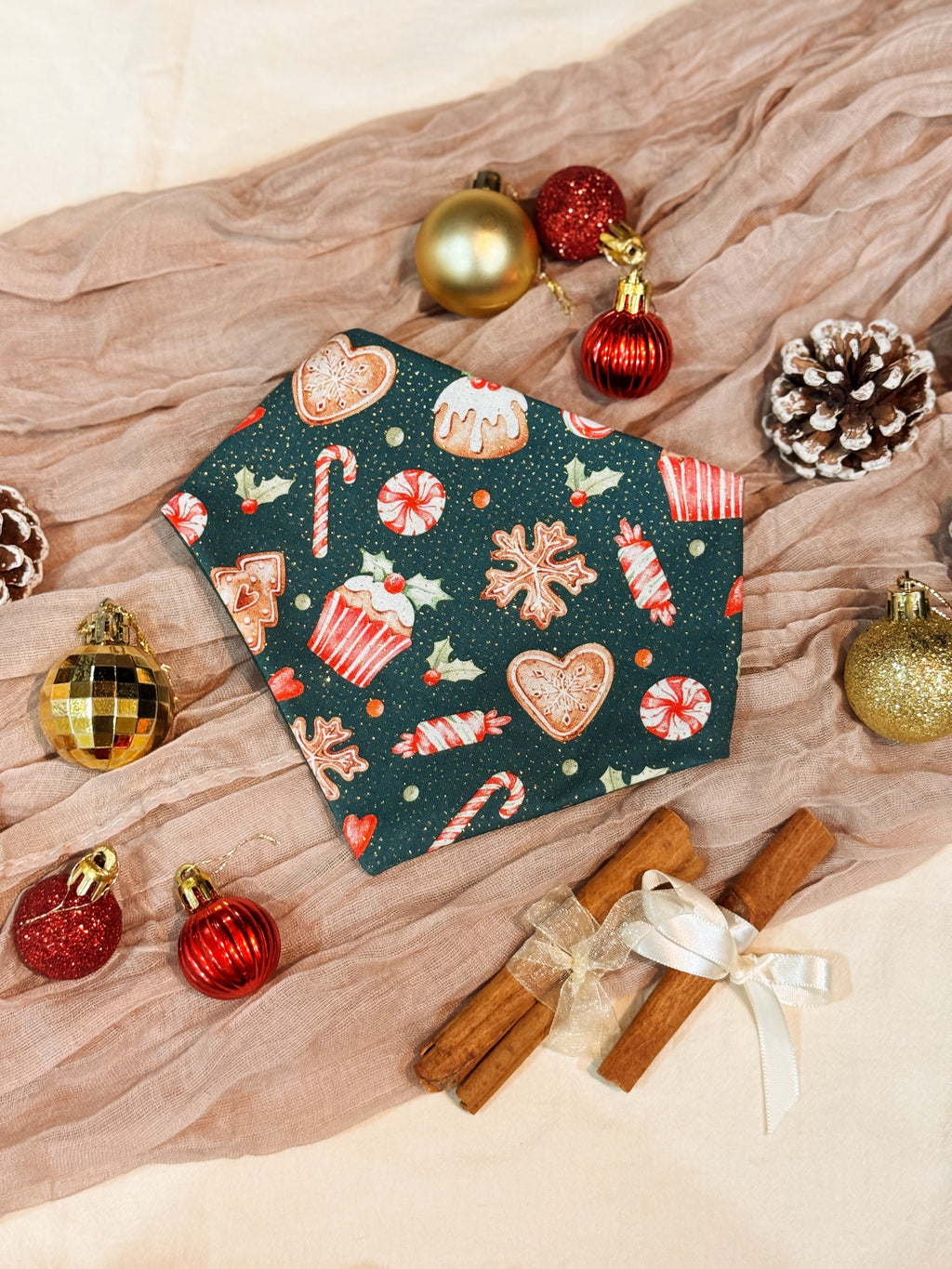 Handmade in Singapore, cats and dogs pet bandana for Christmas, by Glisten Couture.