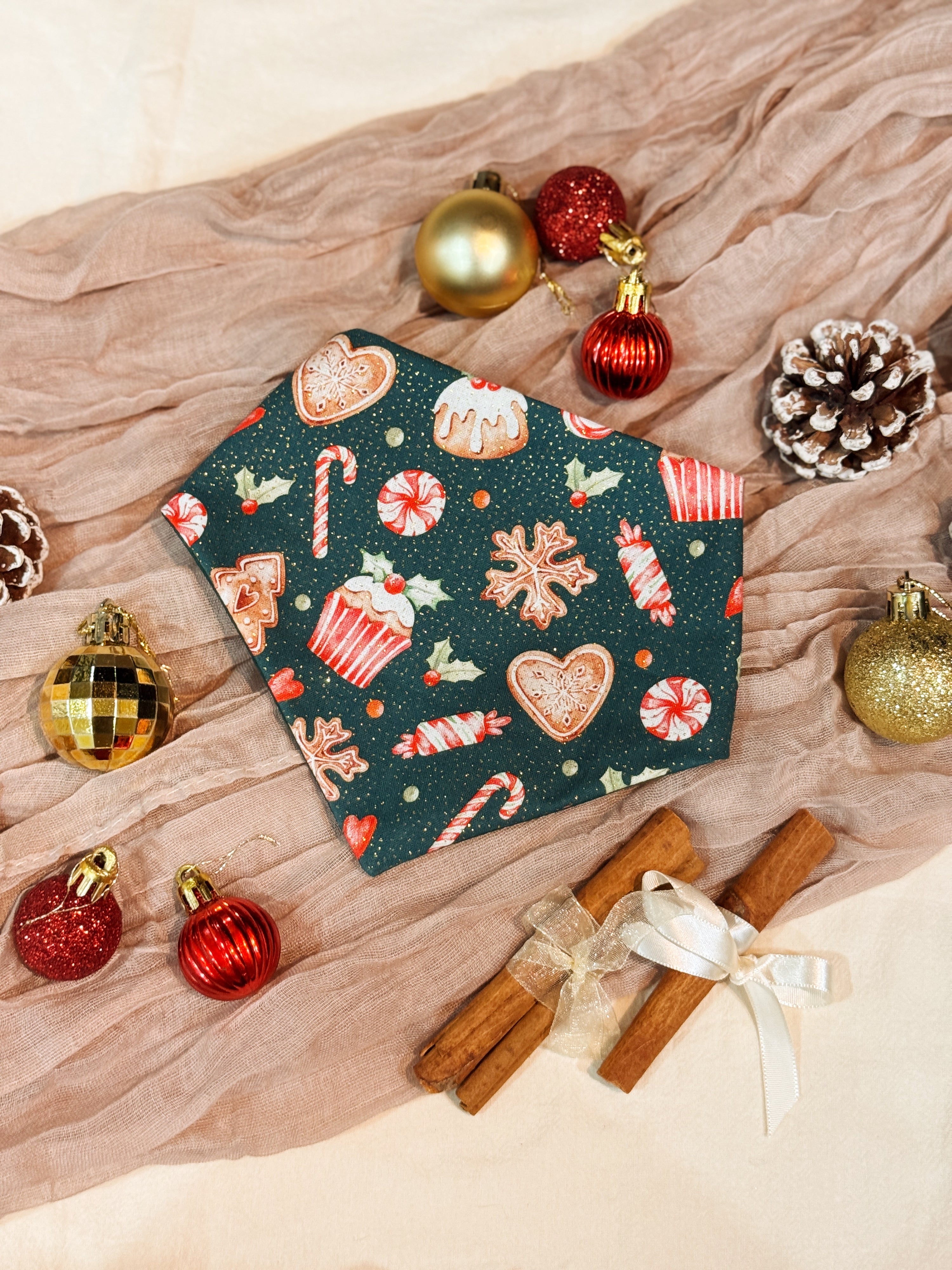 Handmade in Singapore, cats and dogs pet bandana for Christmas, by Glisten Couture.