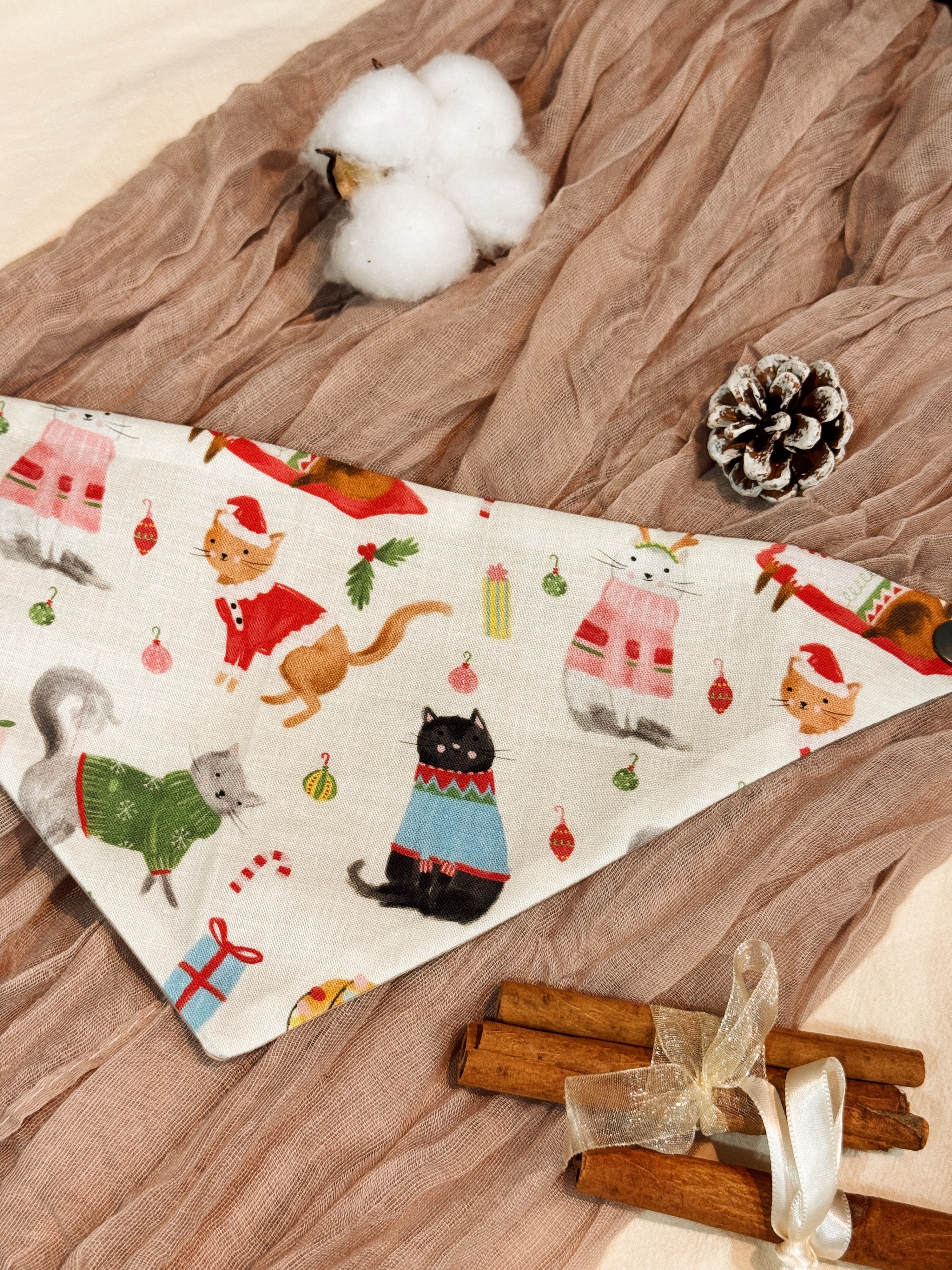 Handmade in Singapore, cats and dogs pet bandana for Christmas, by Glisten Couture.
