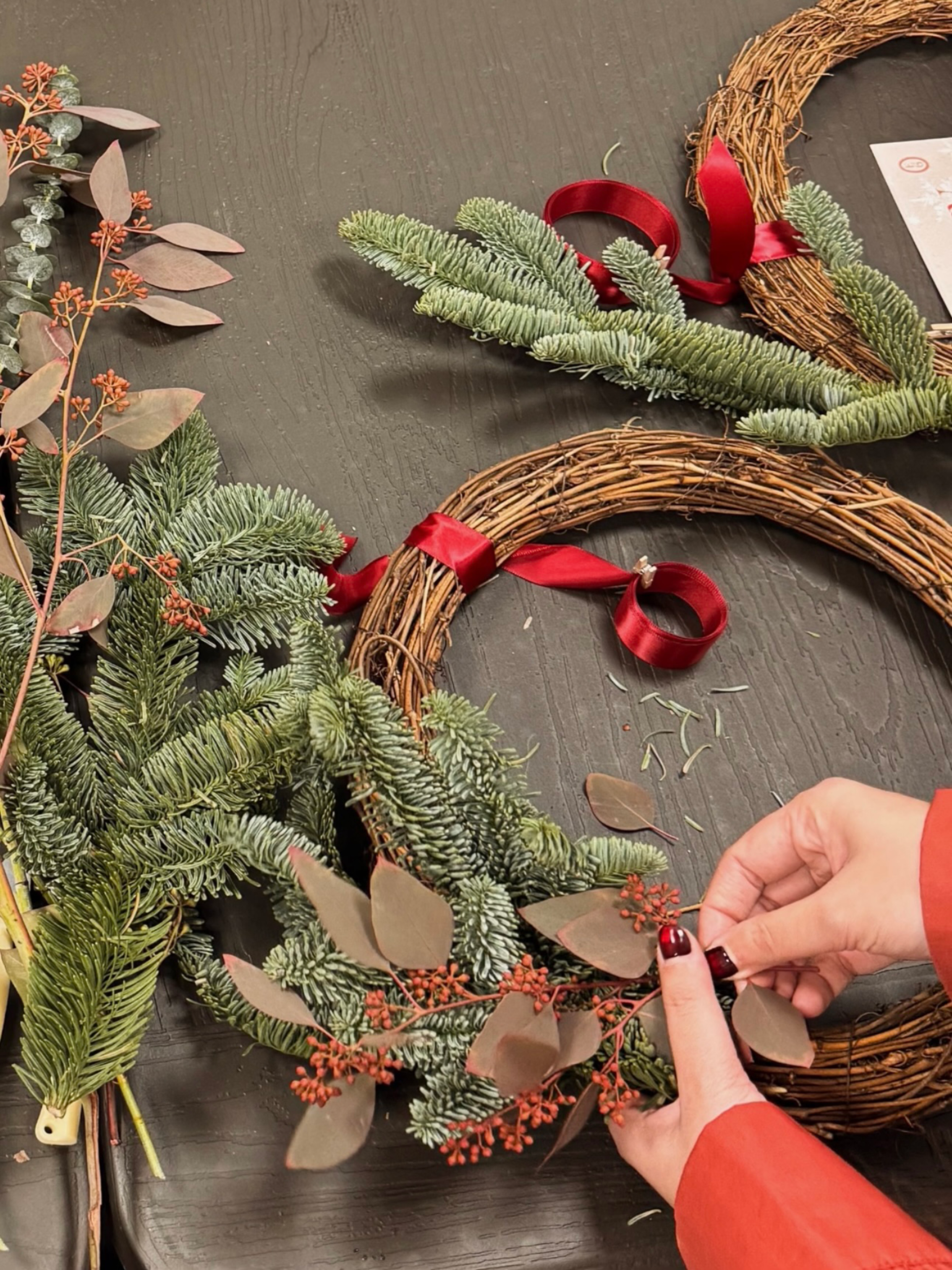 Christmas Wreath Workshop in Singapore. Create your own festive wreath using a variety of fresh firs, foliage and natural textures. Held at our cosy floral studio in Joo Chiat, it's the perfect hands-on holiday experience to get into the Christmas spirit.