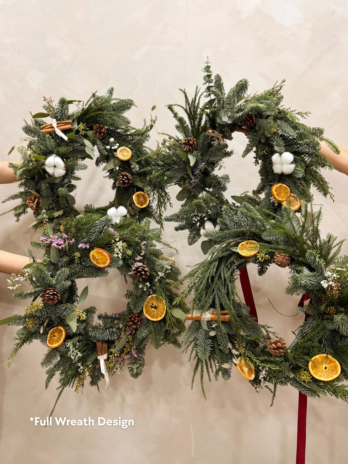 Christmas Wreath Workshop in Singapore. Create your own festive wreath using a variety of fresh firs, foliage and natural textures. Held at our cosy floral studio in Tai Seng, it's the perfect hands-on holiday experience to get into the Christmas spirit.