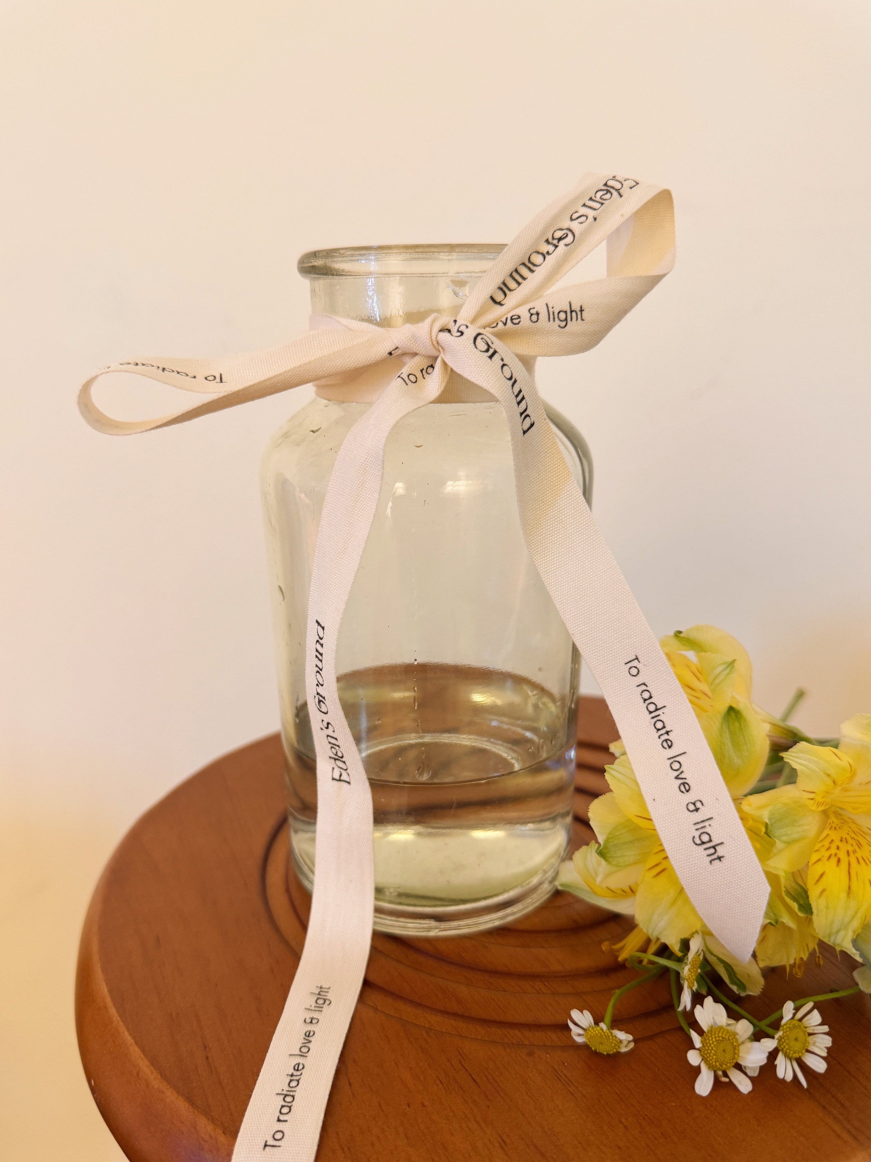 Clear glass jar vase, suitable for flower vase arrangements. Available at Eden's Ground, a floral design boutique.