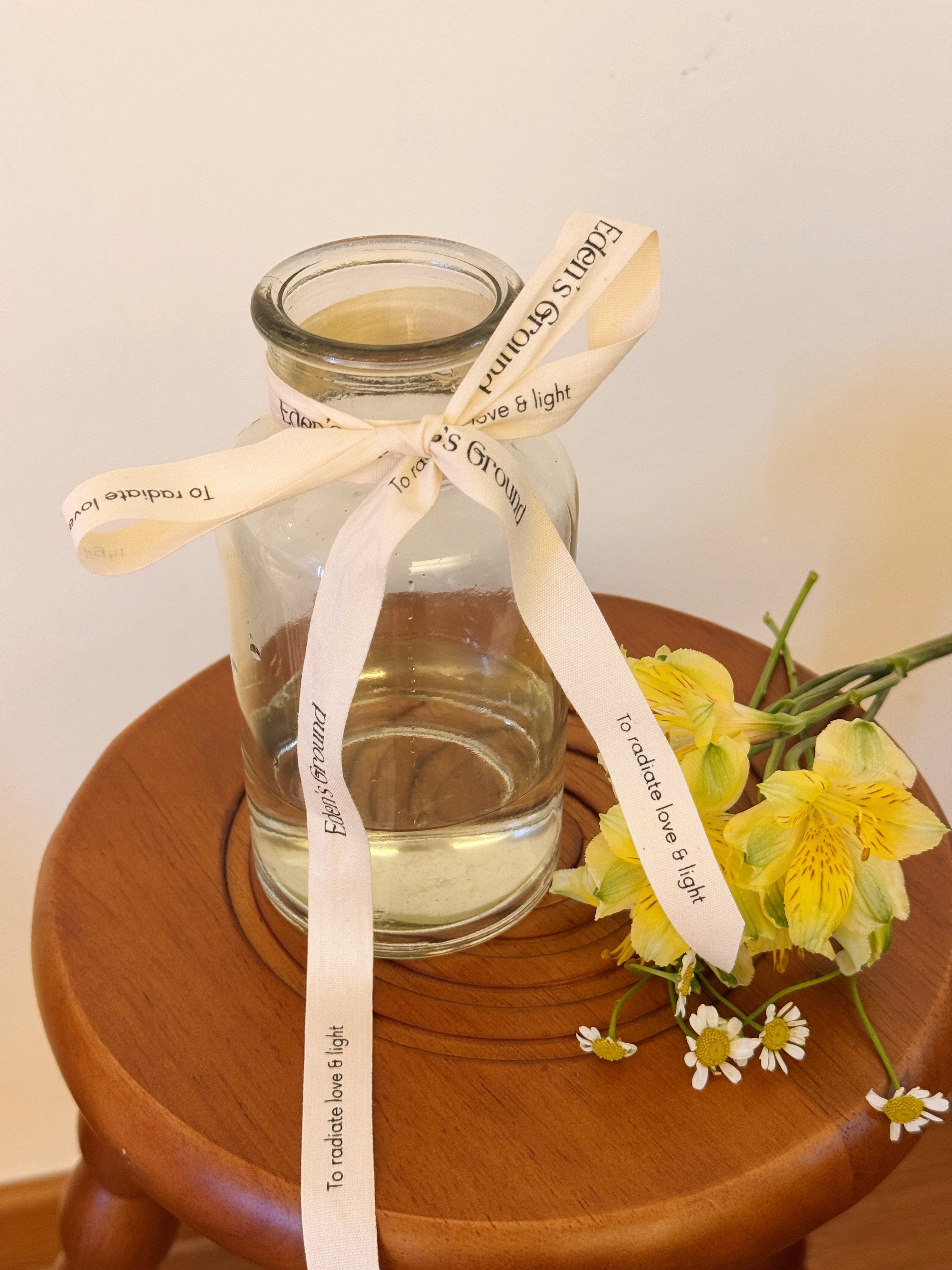 Clear glass jar vase, suitable for flower vase arrangements. Available at Eden's Ground, a floral design boutique.
