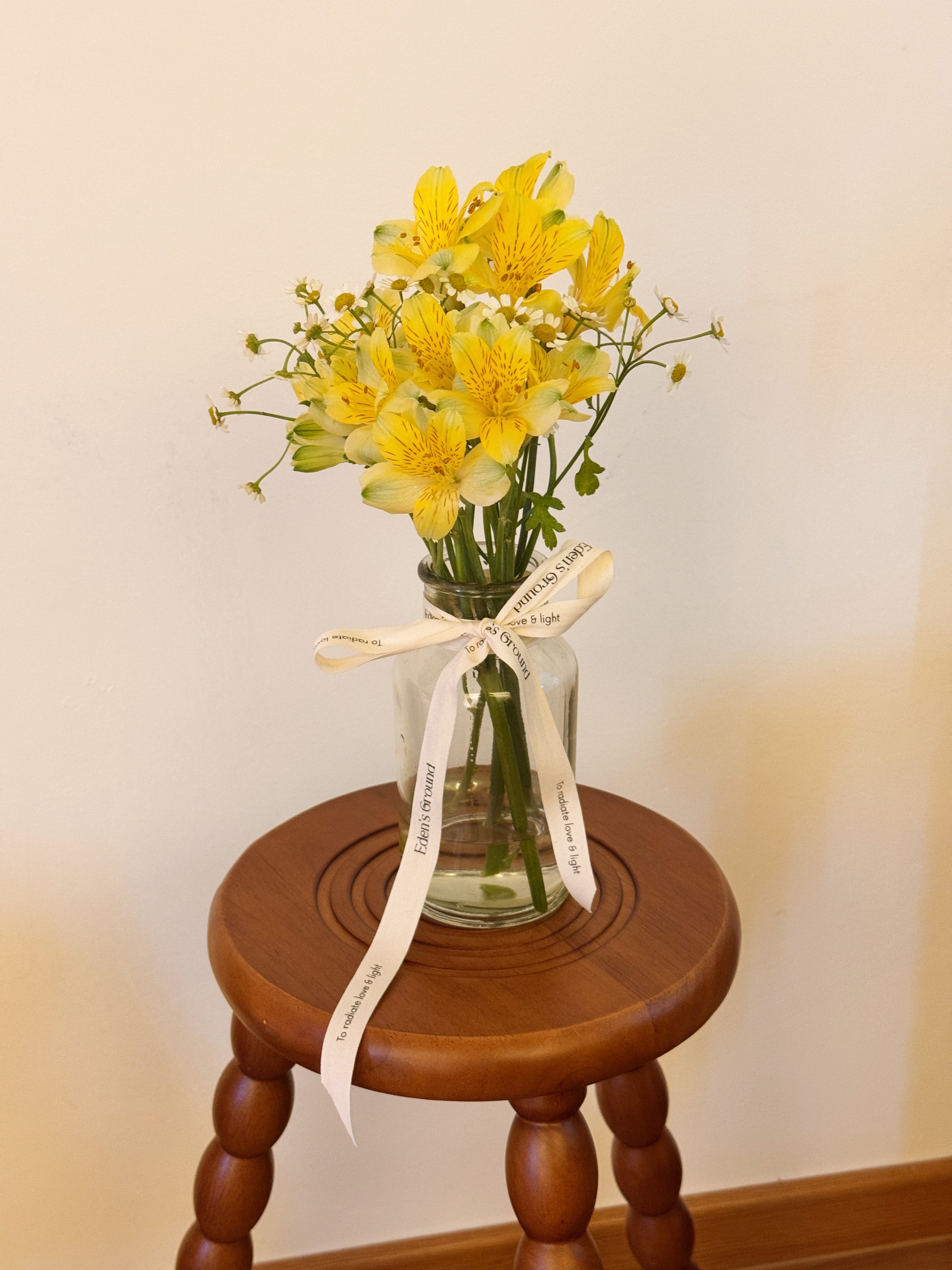 Clear glass jar vase, suitable for flower vase arrangements. Available at Eden's Ground, a floral design boutique.