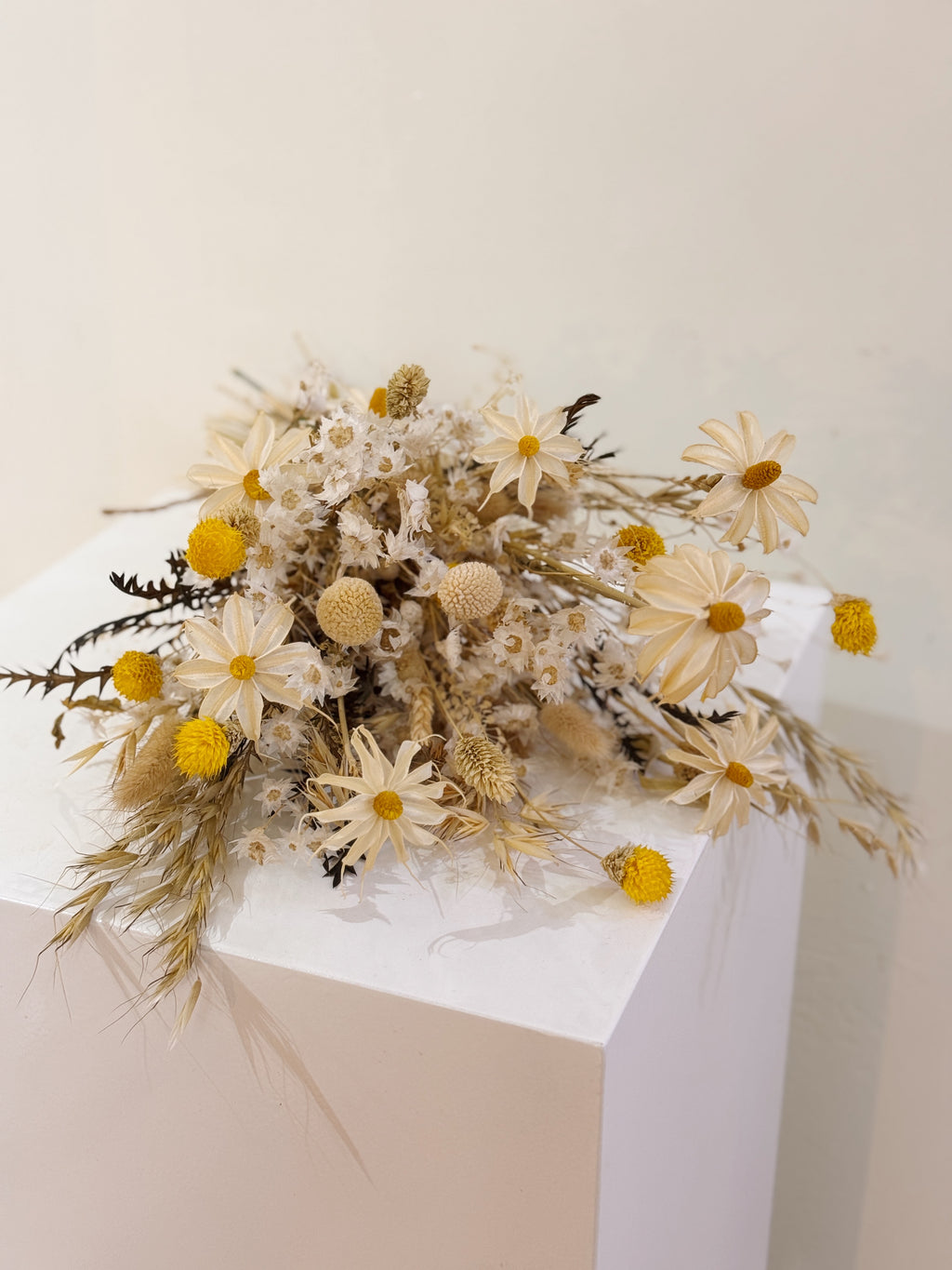Custom Bridal Bouquet made with preserved and dried daisy flowers crafted by Eden's Ground.