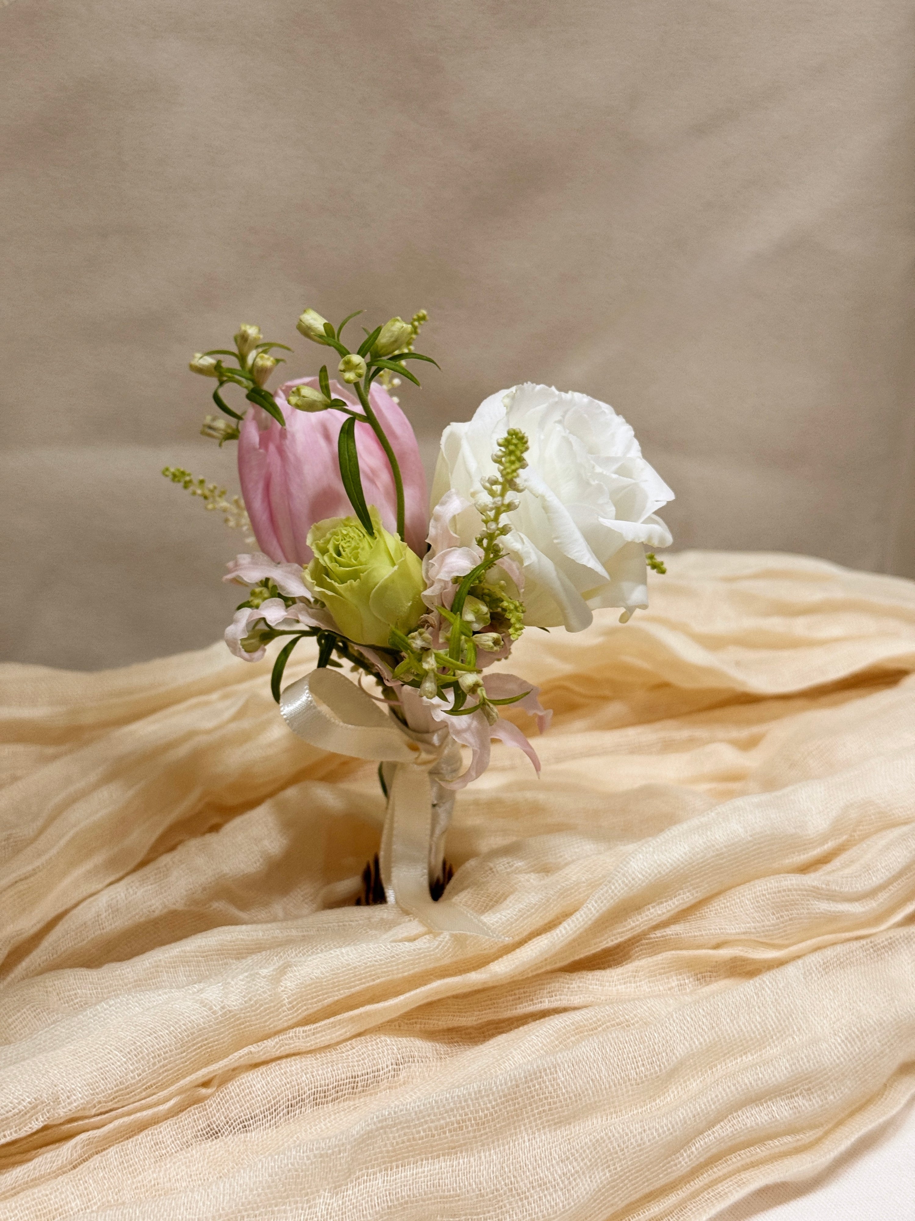 Groom's boutonnière or VIP (parents) and groomsmen flowers, customised for your wedding event, crafted by Eden's Ground.