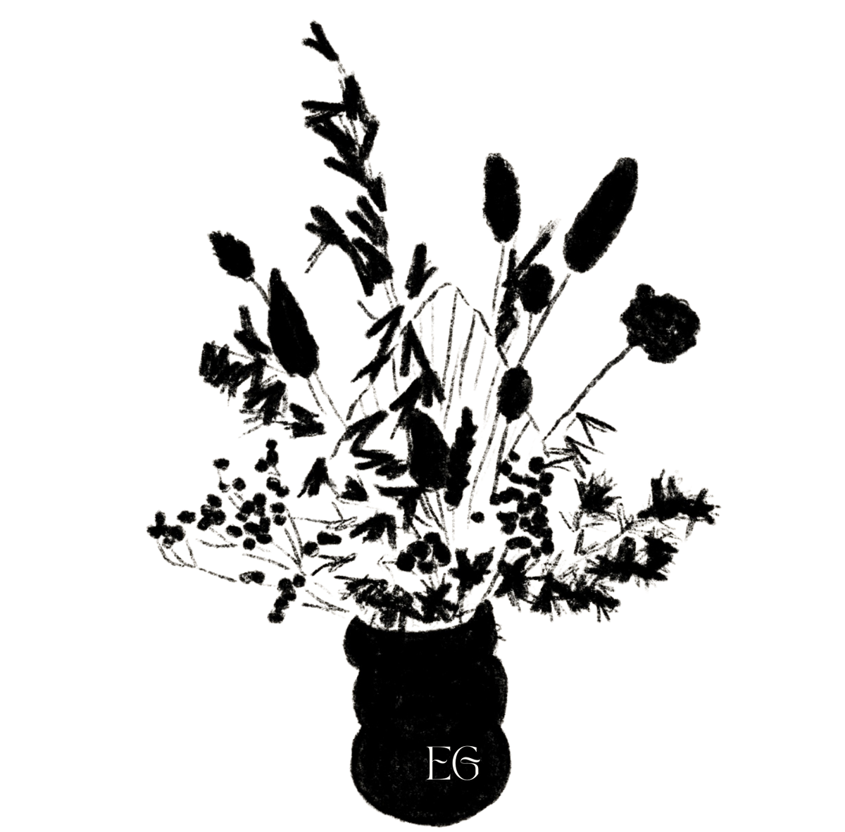 Black and white illustration of a flowers by Eden's Ground