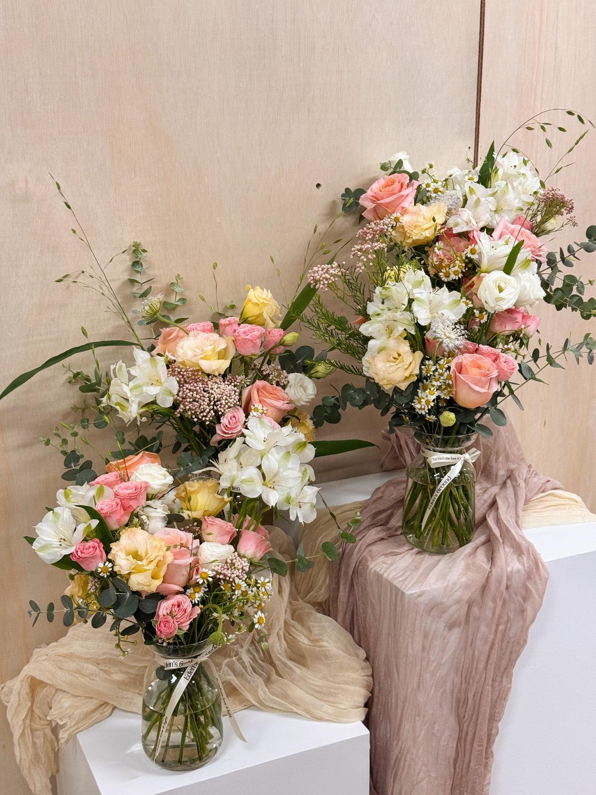 Bachelorette or Birthday Party Flower Arrangement Workshop such as bouquet making or vase arrangement, in Singapore, by Eden's Ground. 