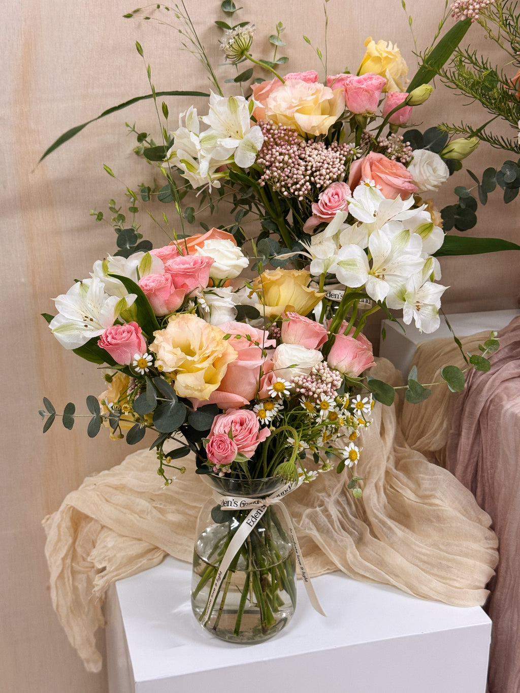 Bachelorette or Birthday Party Flower Arrangement Workshop such as bouquet making or vase arrangement, in Singapore, by Eden's Ground. 