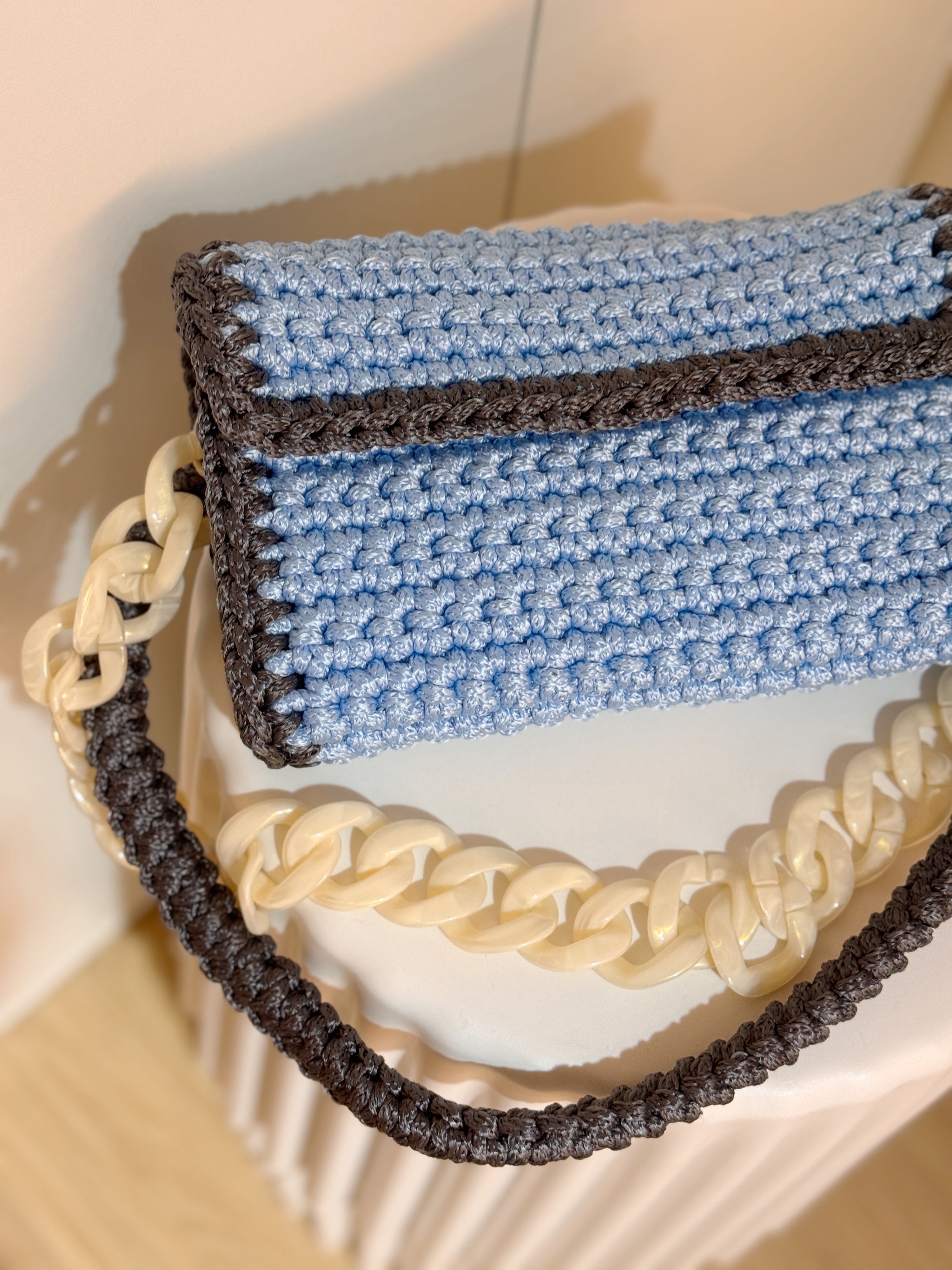 Crochet Baguette Bag in Sky Blue Grey