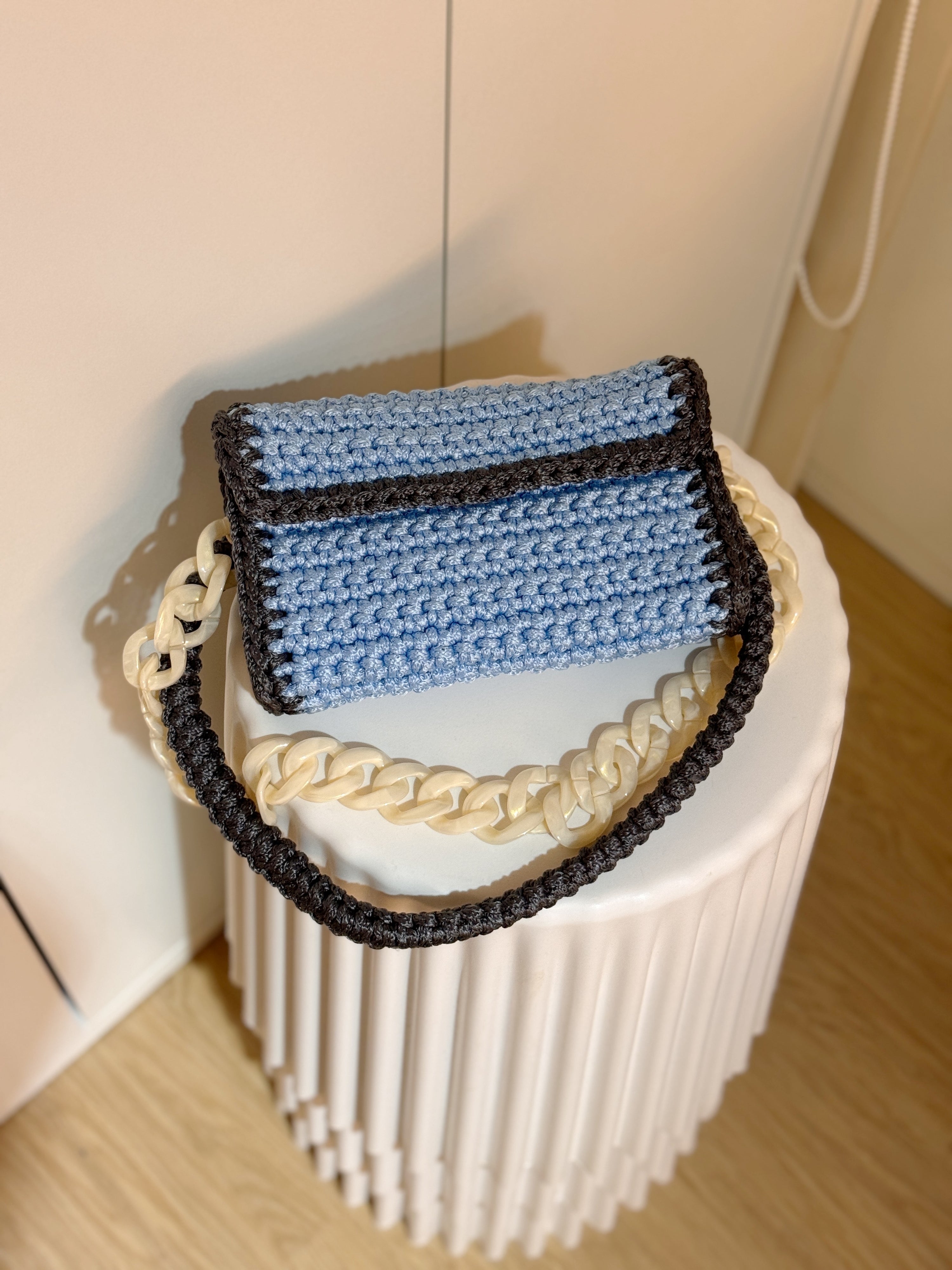 Crochet Baguette Bag in Sky Blue Grey