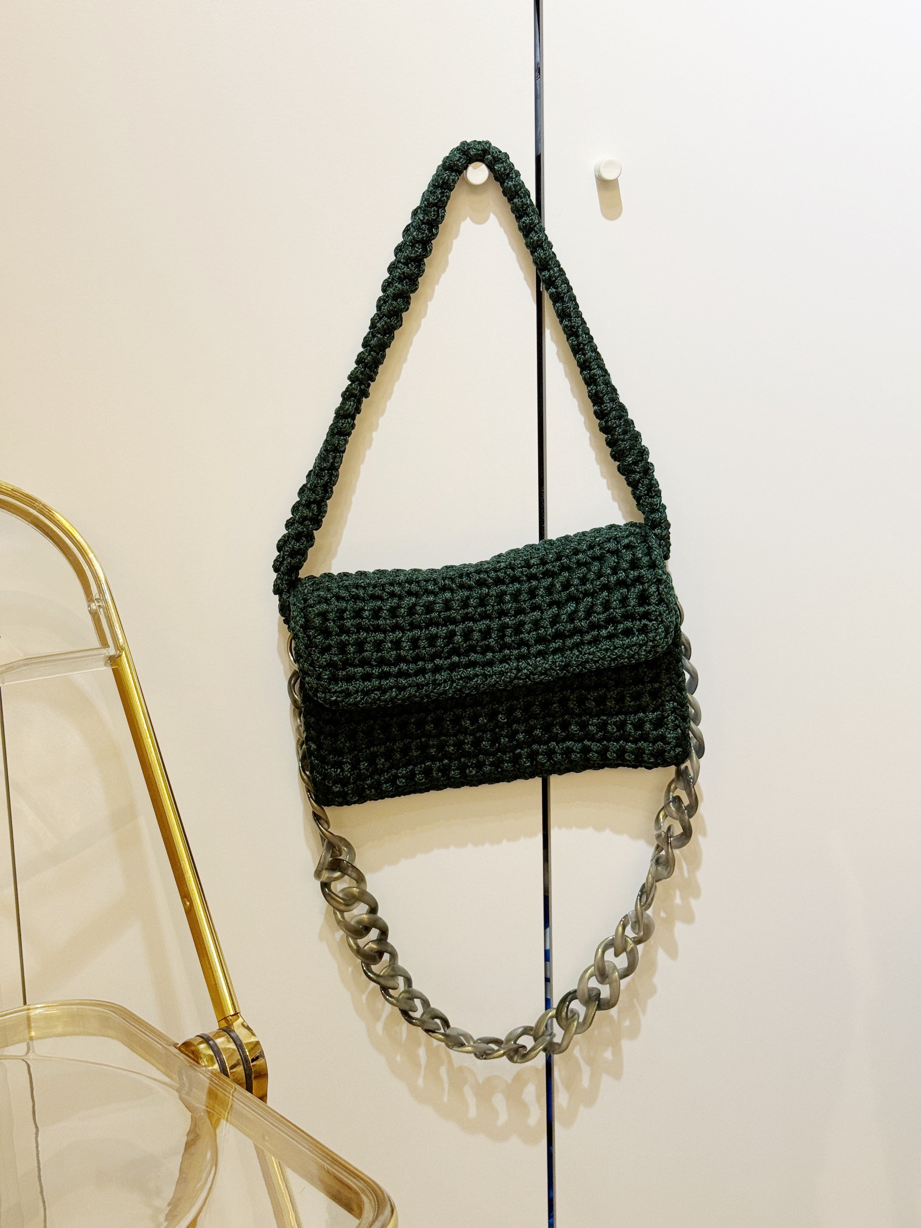 Crochet Baguette Bag in Forest