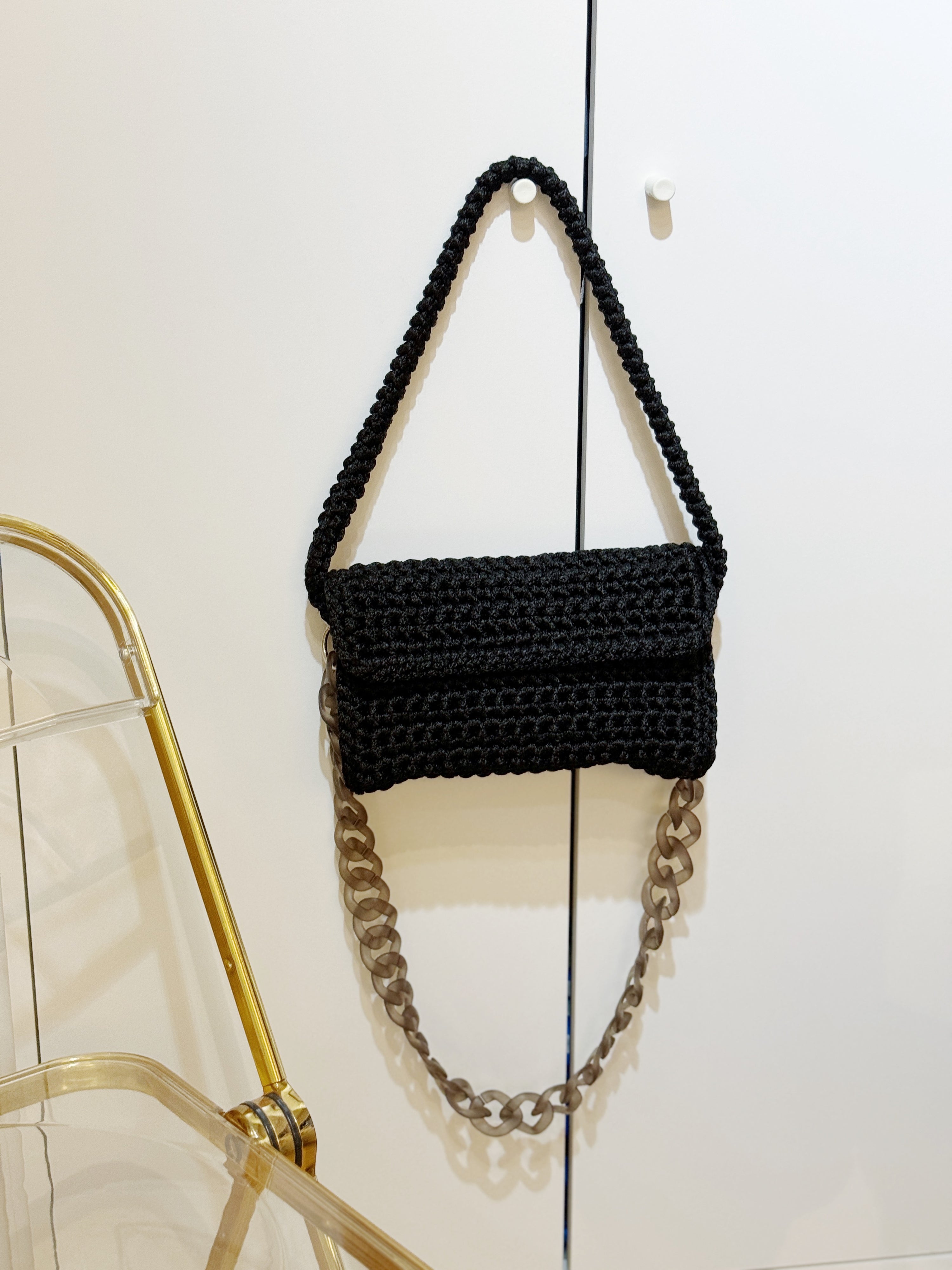 Crochet Baguette Bag in Black