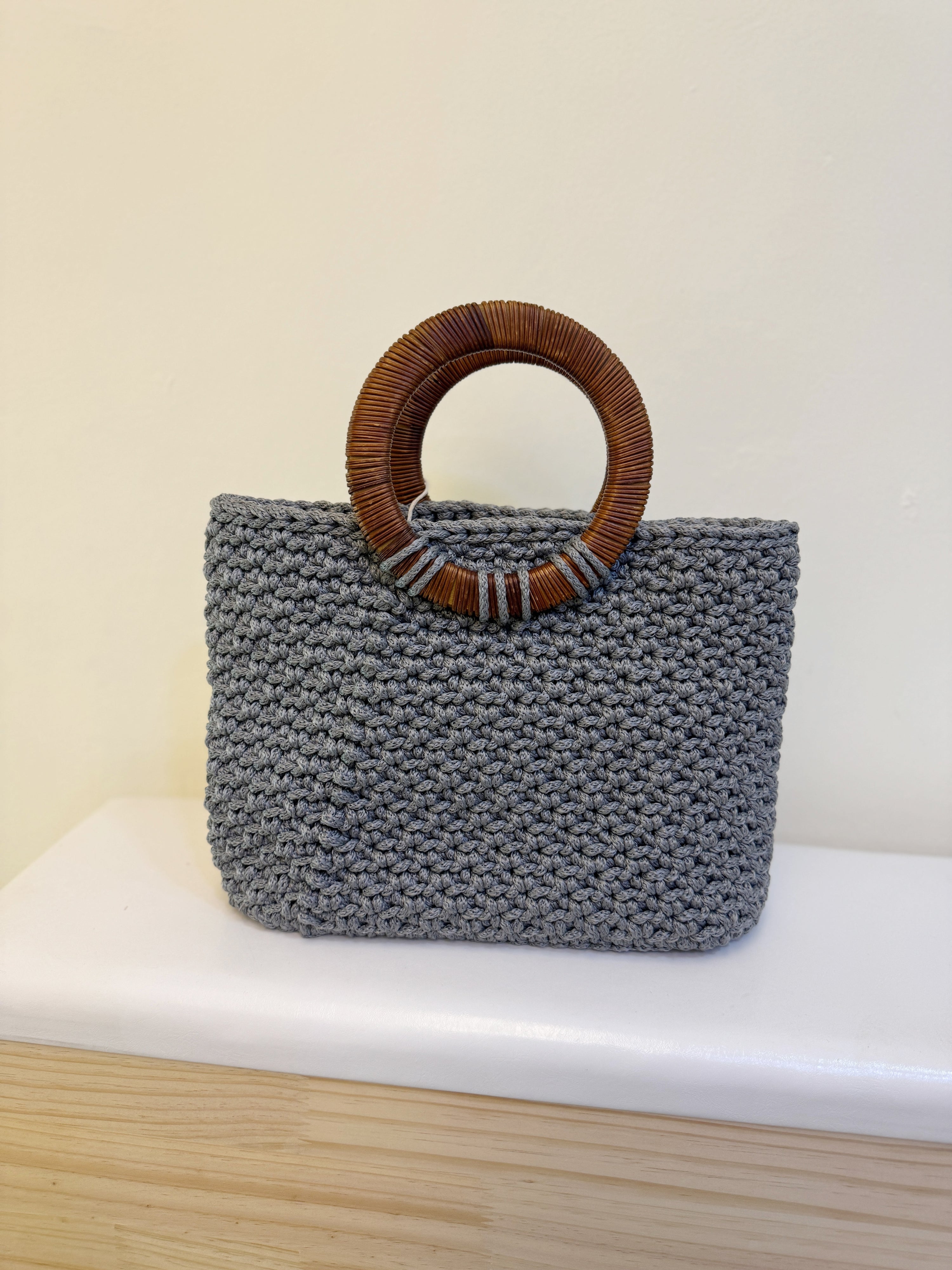 Crochet Classic Large Tote in Grey Rattan Handle