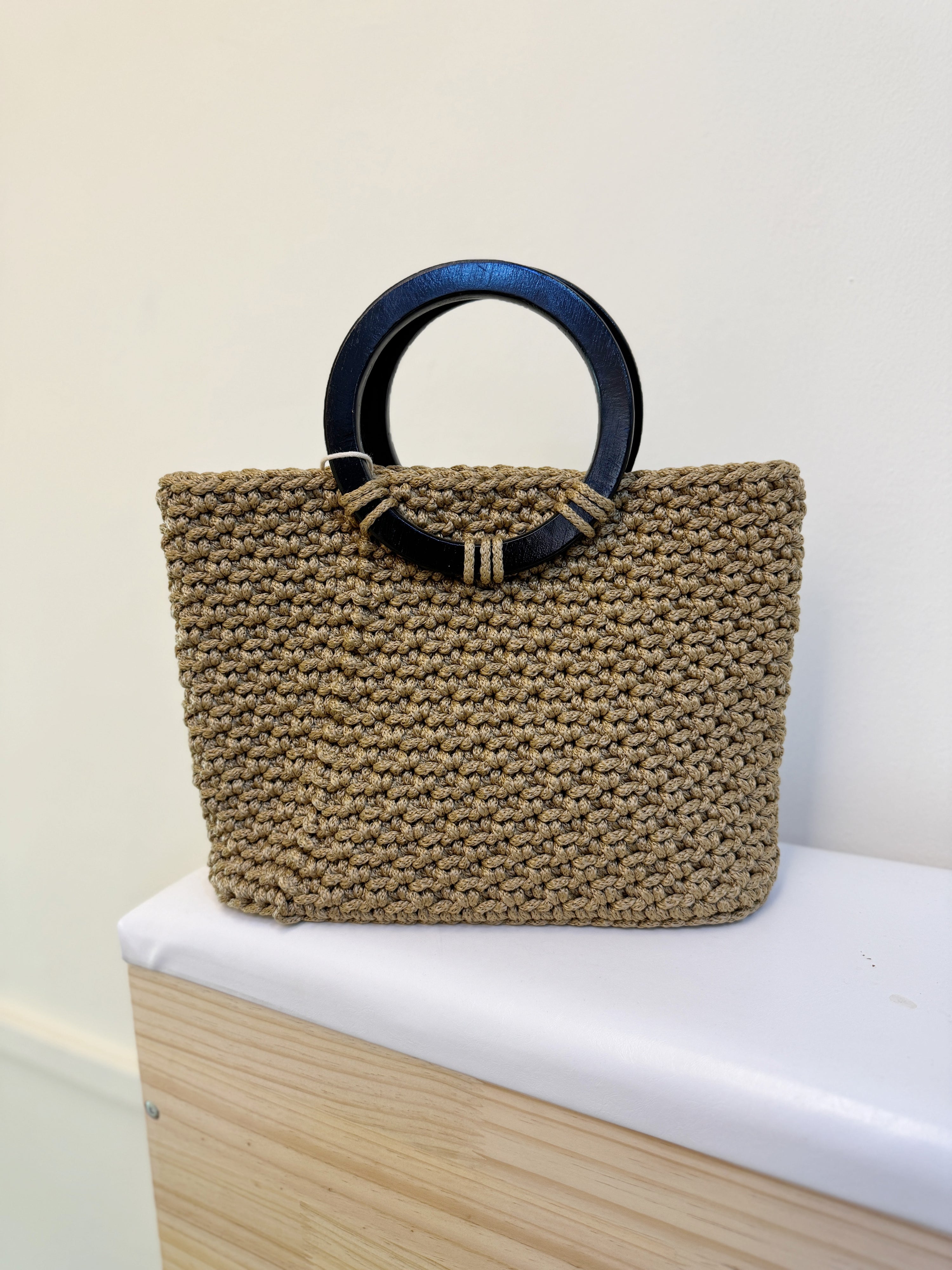 Crochet Classic Large Tote in Yellow Gold Wooden Handle