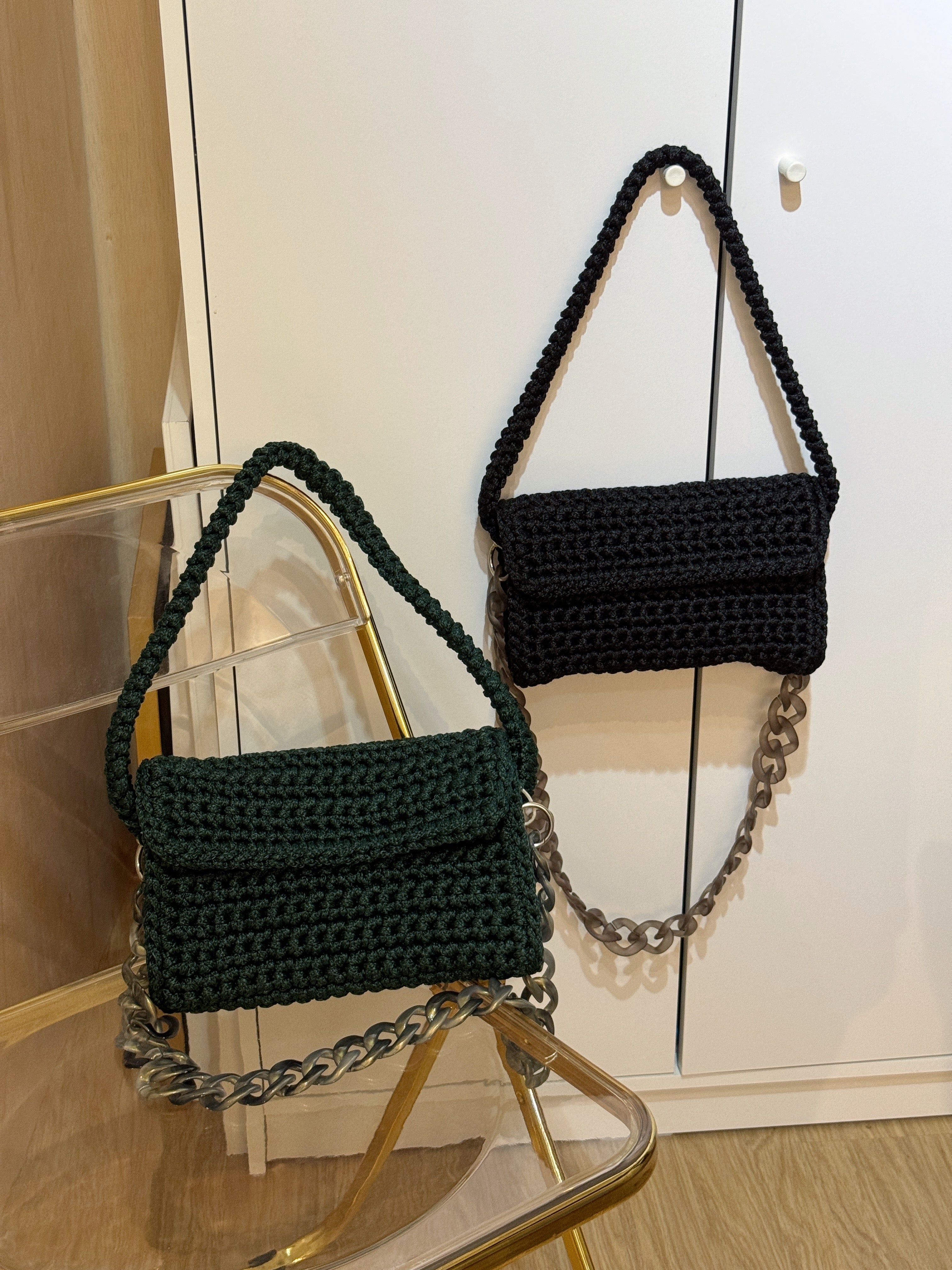 Crochet Baguette Bag in Black Eden s Ground