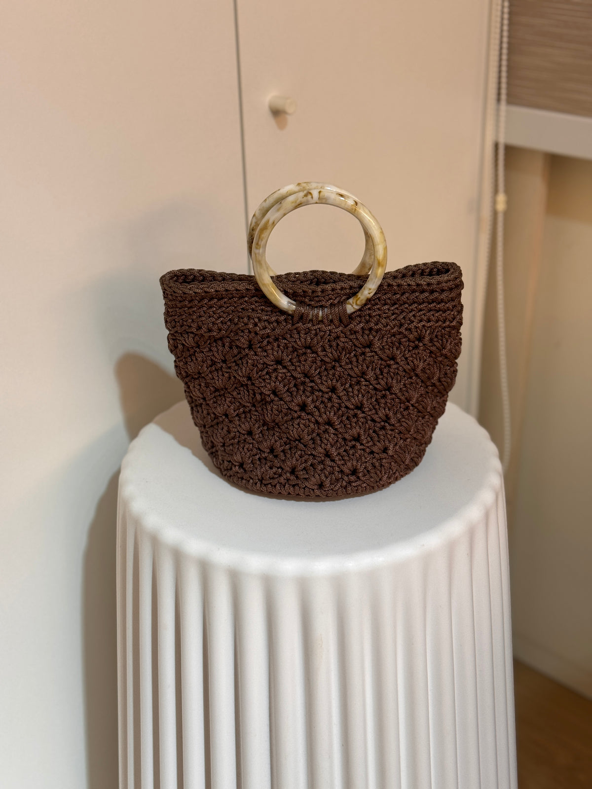 Handmade handcrochet bags purse made in Singapore sg local handcraft craft diy quality premium crochet knit mother love birthday present gift idea high fashion design free delivery artisan tote bag tote golden sunshine sand beige happy influencer celebrity it bag brown