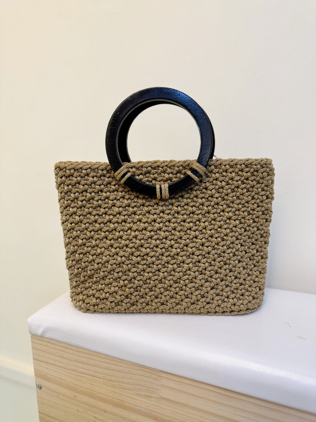 Handmade handcrochet bags purse made in Singapore sg local handcraft craft diy quality premium crochet knit mother love birthday present gift idea high fashion design free delivery artisan tote bag tote golden sunshine sand beige happy influencer celebrity bag