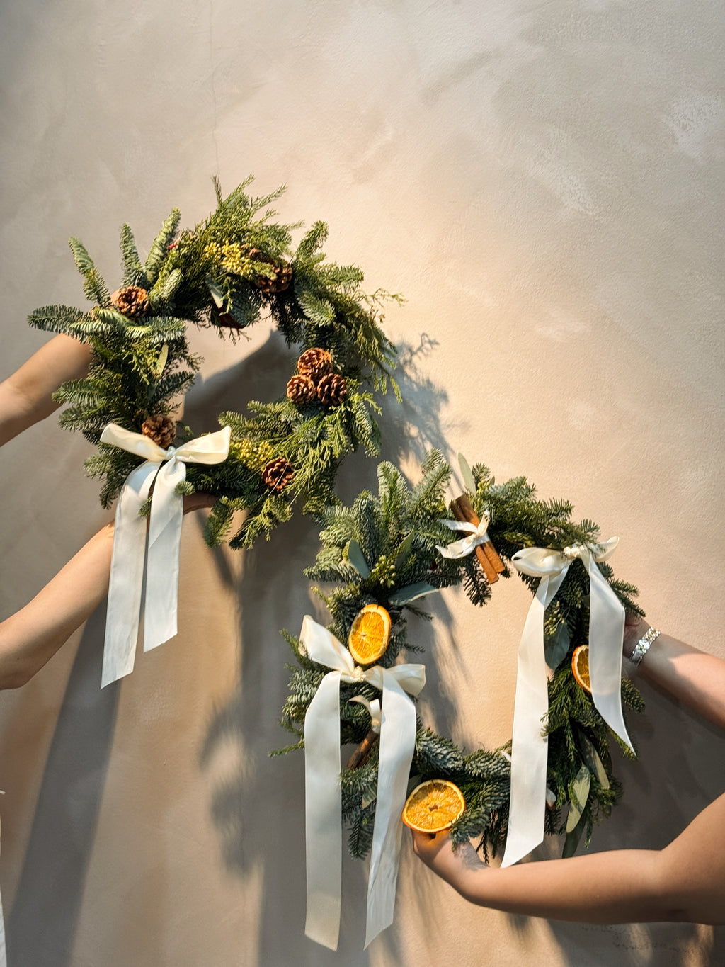 Christmas Wreath Workshop in Singapore. Create your own festive wreath using a variety of fresh firs, foliage and natural textures. Held at our cosy floral studio in Tai Seng, it's the perfect hands-on holiday experience to get into the Christmas spirit.