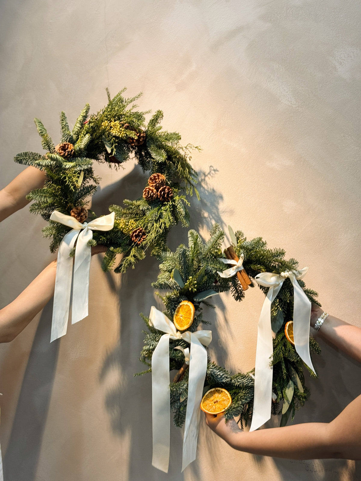 Christmas Wreath Workshop in Singapore. Create your own festive wreath using a variety of fresh firs, foliage and natural textures. Held at our cosy floral studio in Tai Seng, it's the perfect hands-on holiday experience to get into the Christmas spirit.