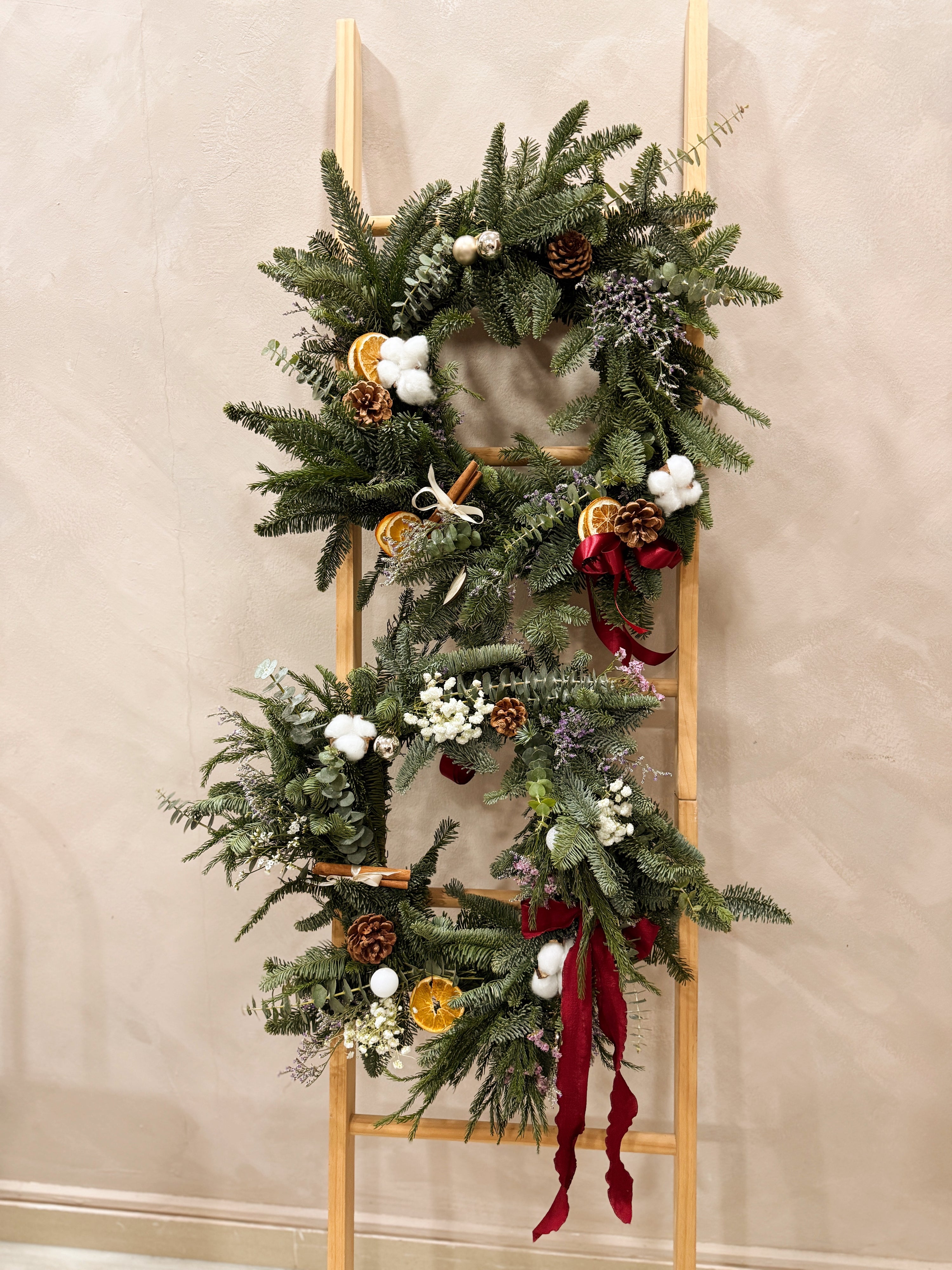 Christmas Wreath Workshop in Singapore. Create your own festive wreath using a variety of fresh firs, foliage and natural textures. Held at our cosy floral studio in Joo Chiat, it's the perfect hands-on holiday experience to get into the Christmas spirit.