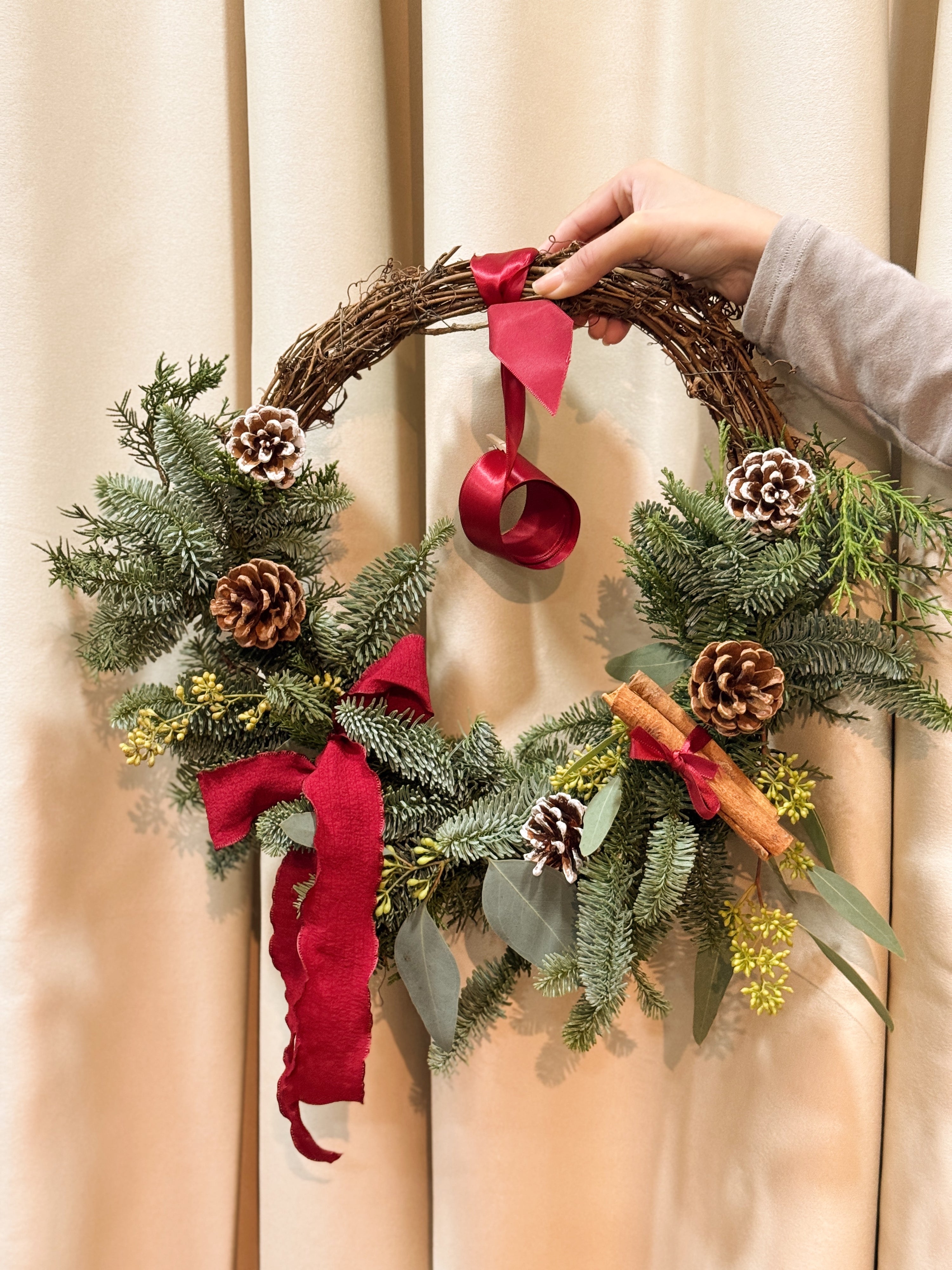 Christmas Wreath Workshop in Singapore. Create your own festive wreath using a variety of fresh firs, foliage and natural textures. Held at our cosy floral studio in Joo Chiat, it's the perfect hands-on holiday experience to get into the Christmas spirit.
