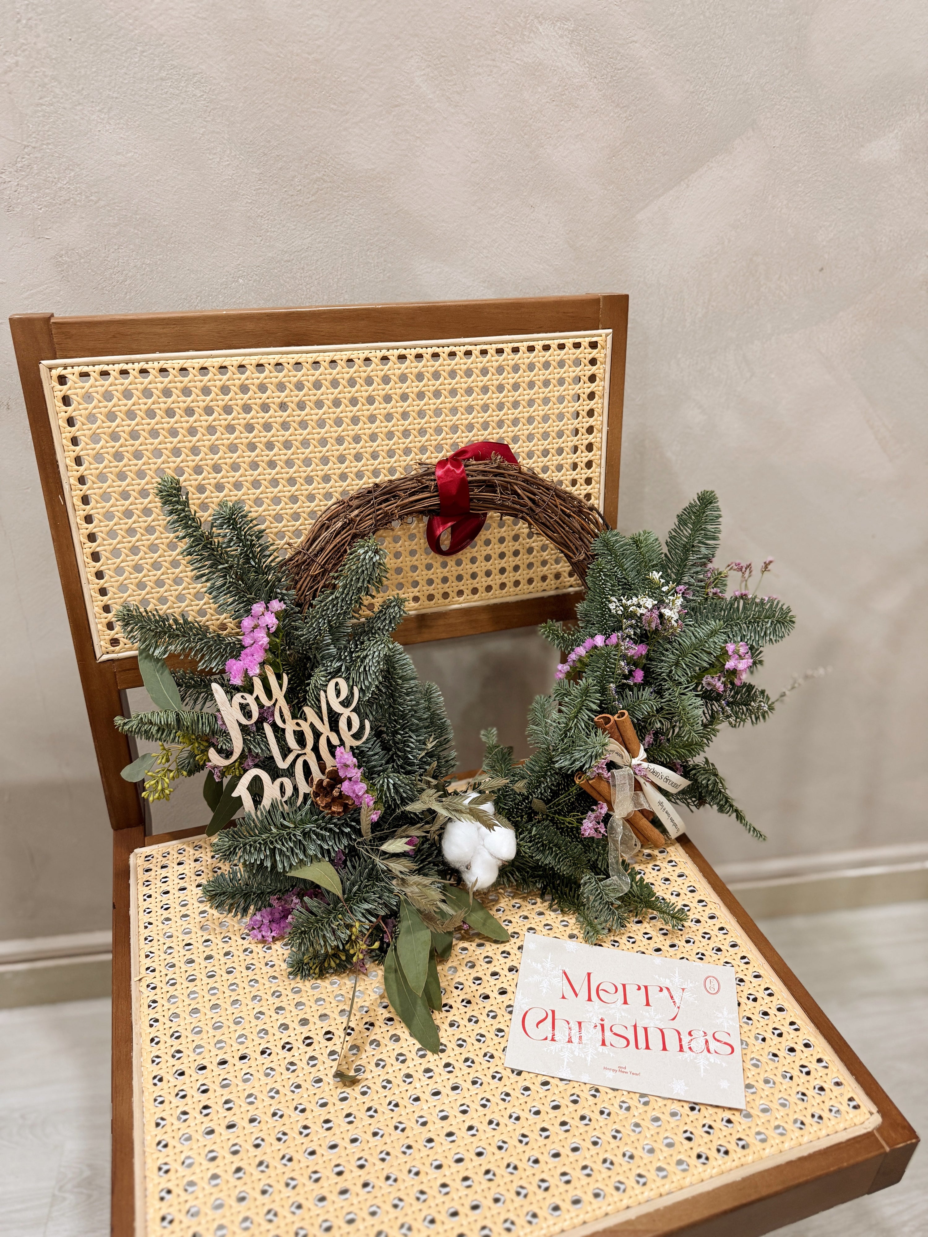Christmas Wreath Workshop in Singapore. Create your own festive wreath using a variety of fresh firs, foliage and natural textures. Held at our cosy floral studio in Joo Chiat, it's the perfect hands-on holiday experience to get into the Christmas spirit.