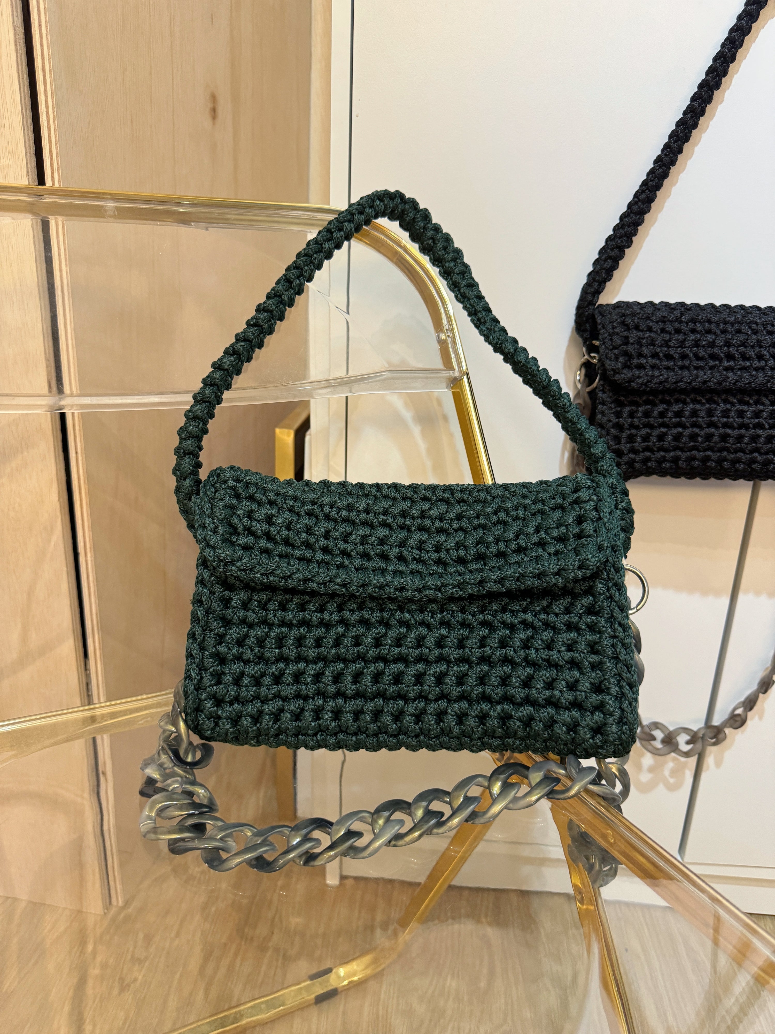 Crochet Baguette Bag in Forest