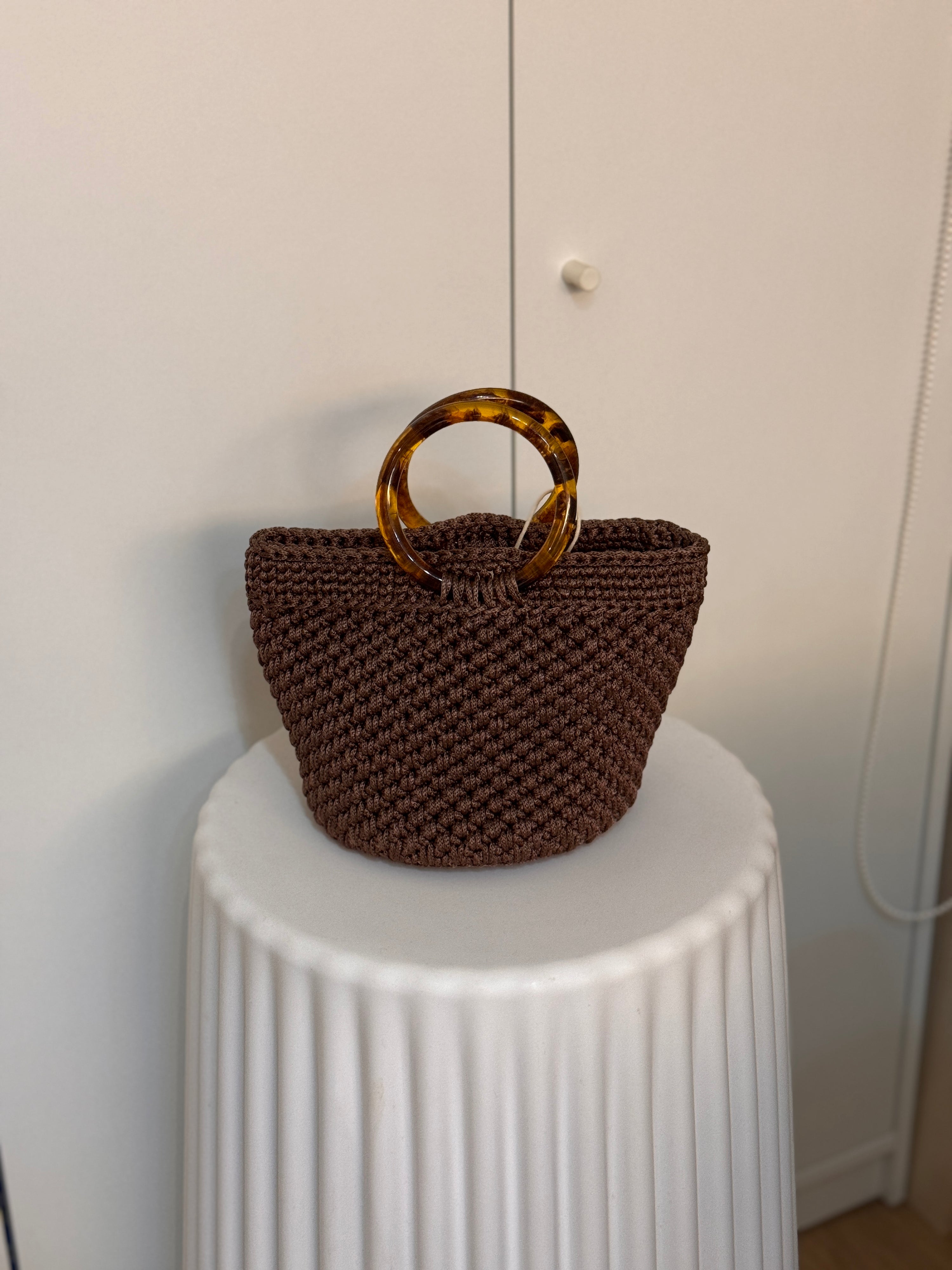 Crochet Mini Basket Bag in Brown