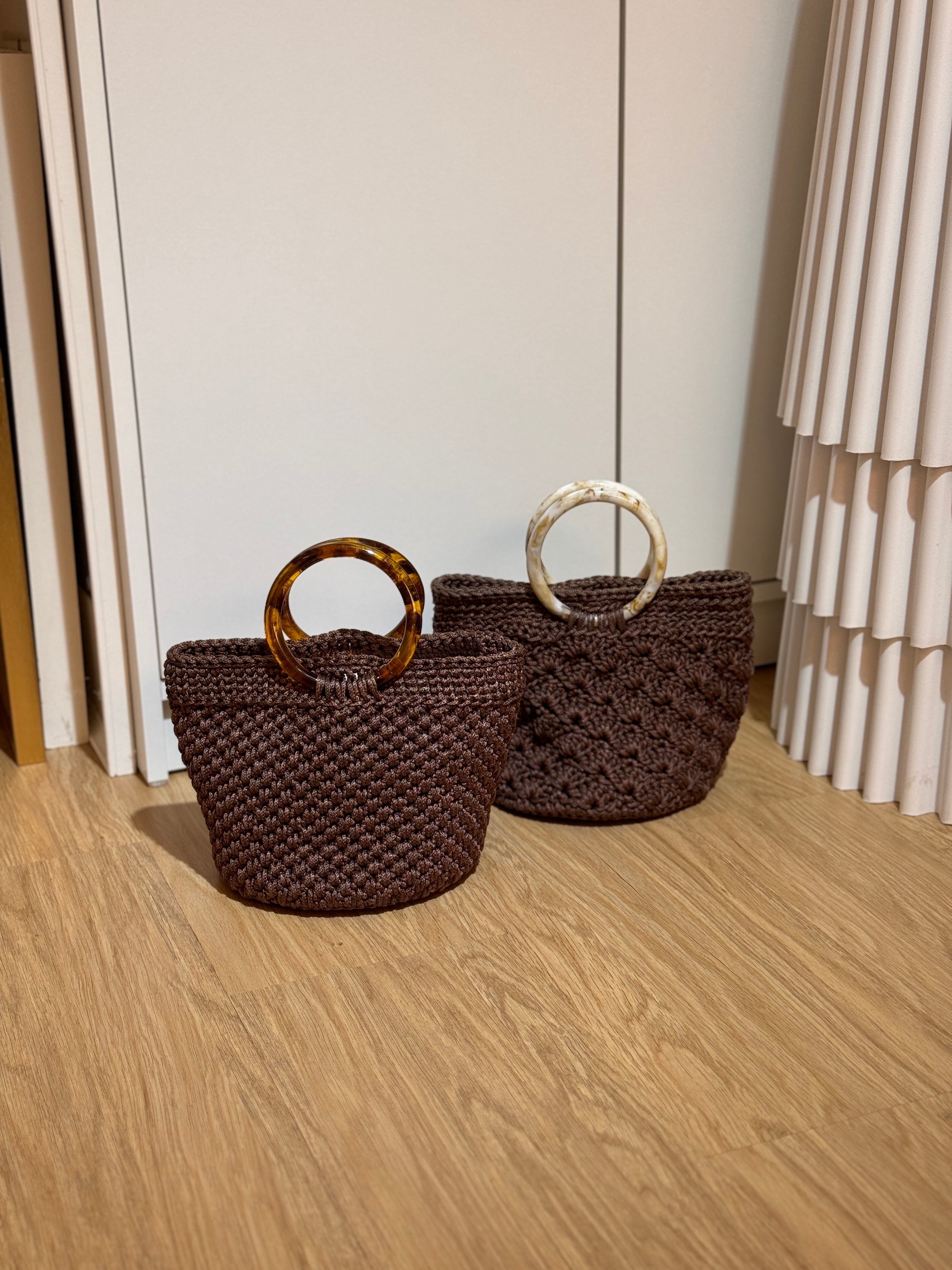 Crochet Mini Basket Bag in Brown