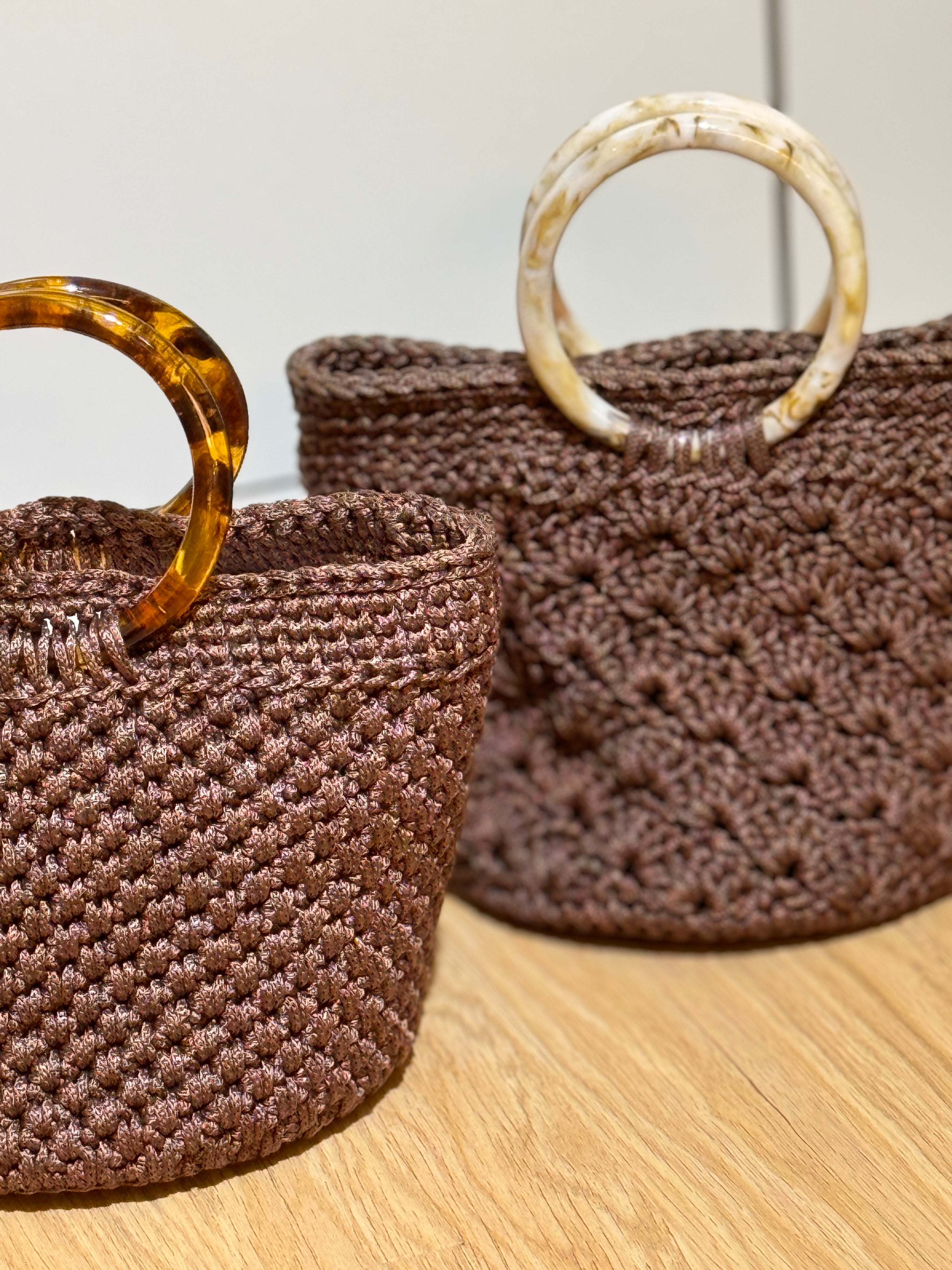 Crochet Mini Basket Bag in Brown