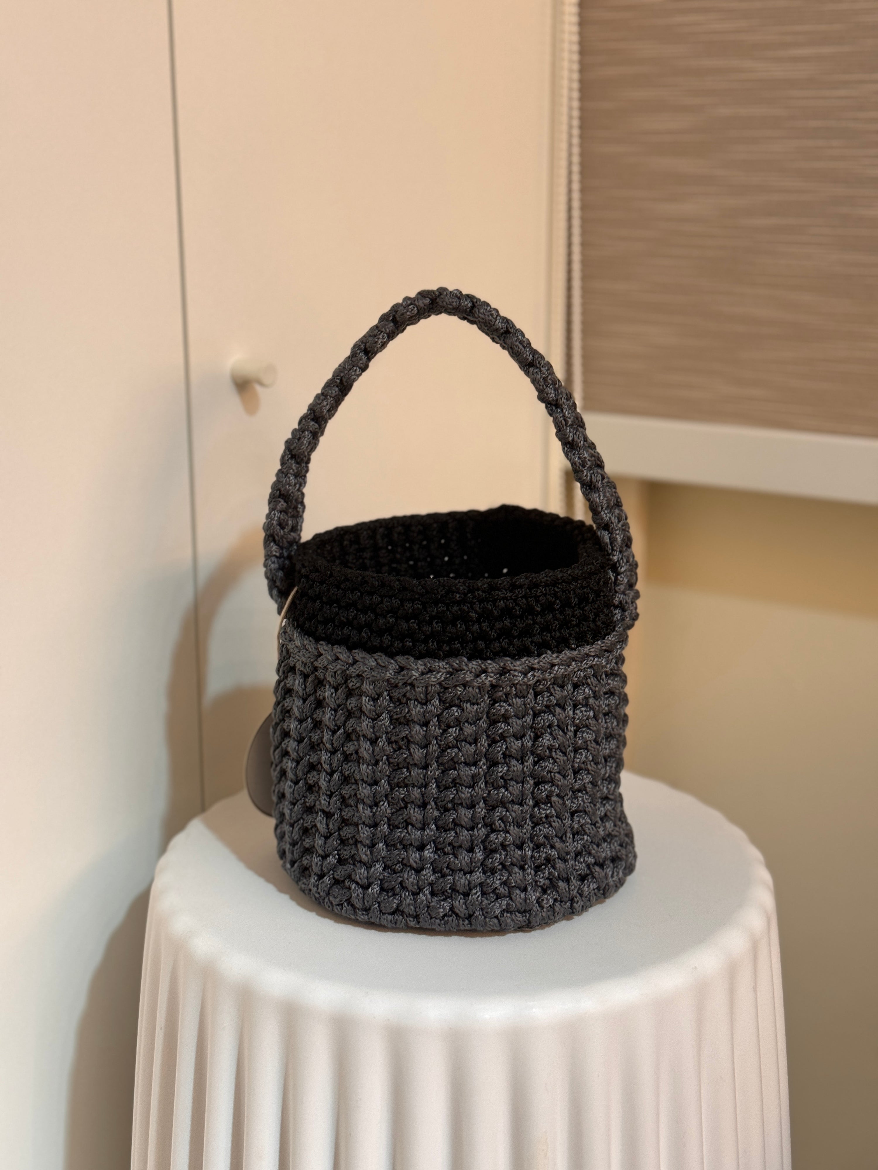 Crochet Small Bucket Bag in Grey Black