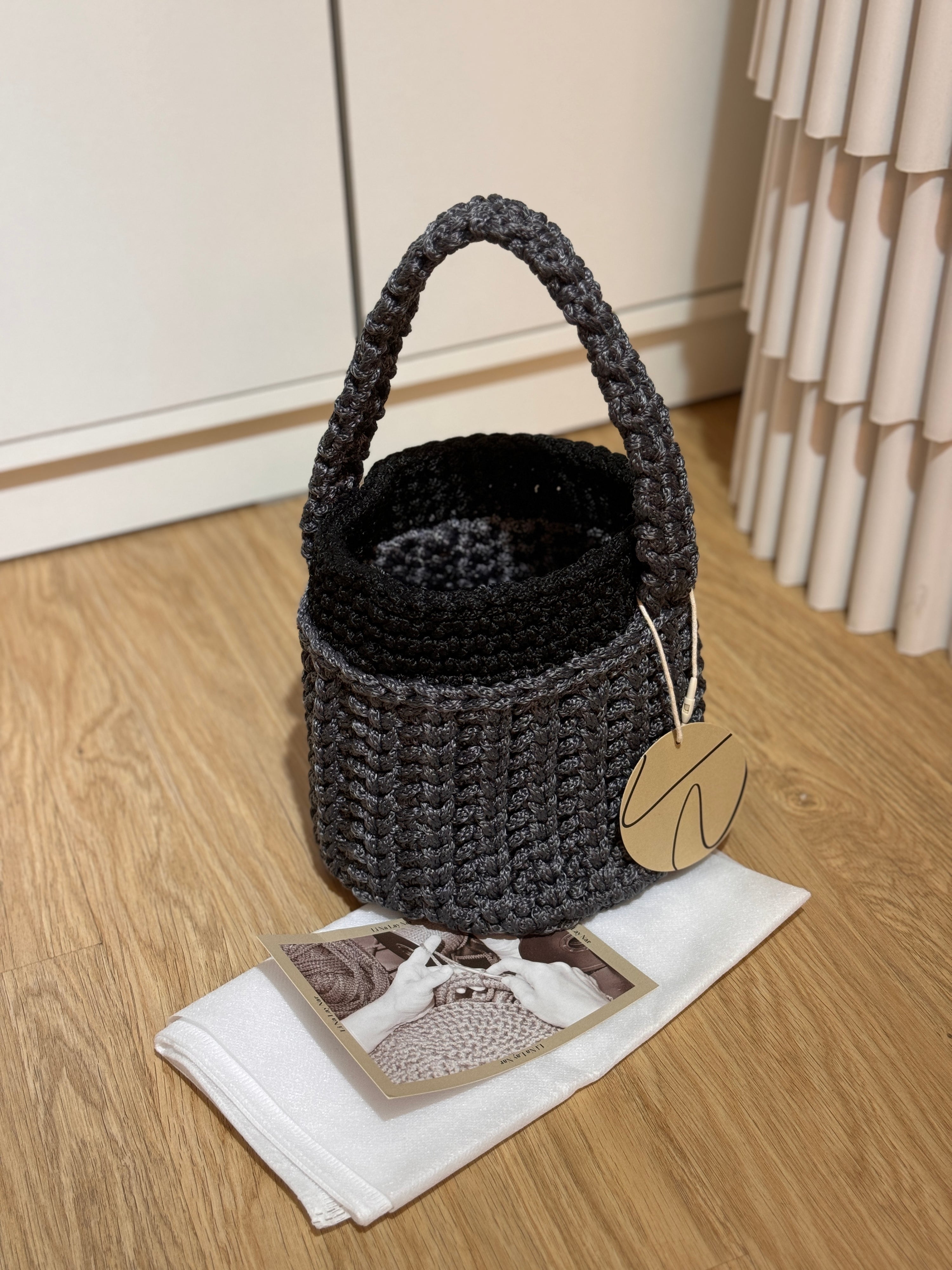 Crochet Small Bucket Bag in Grey Black