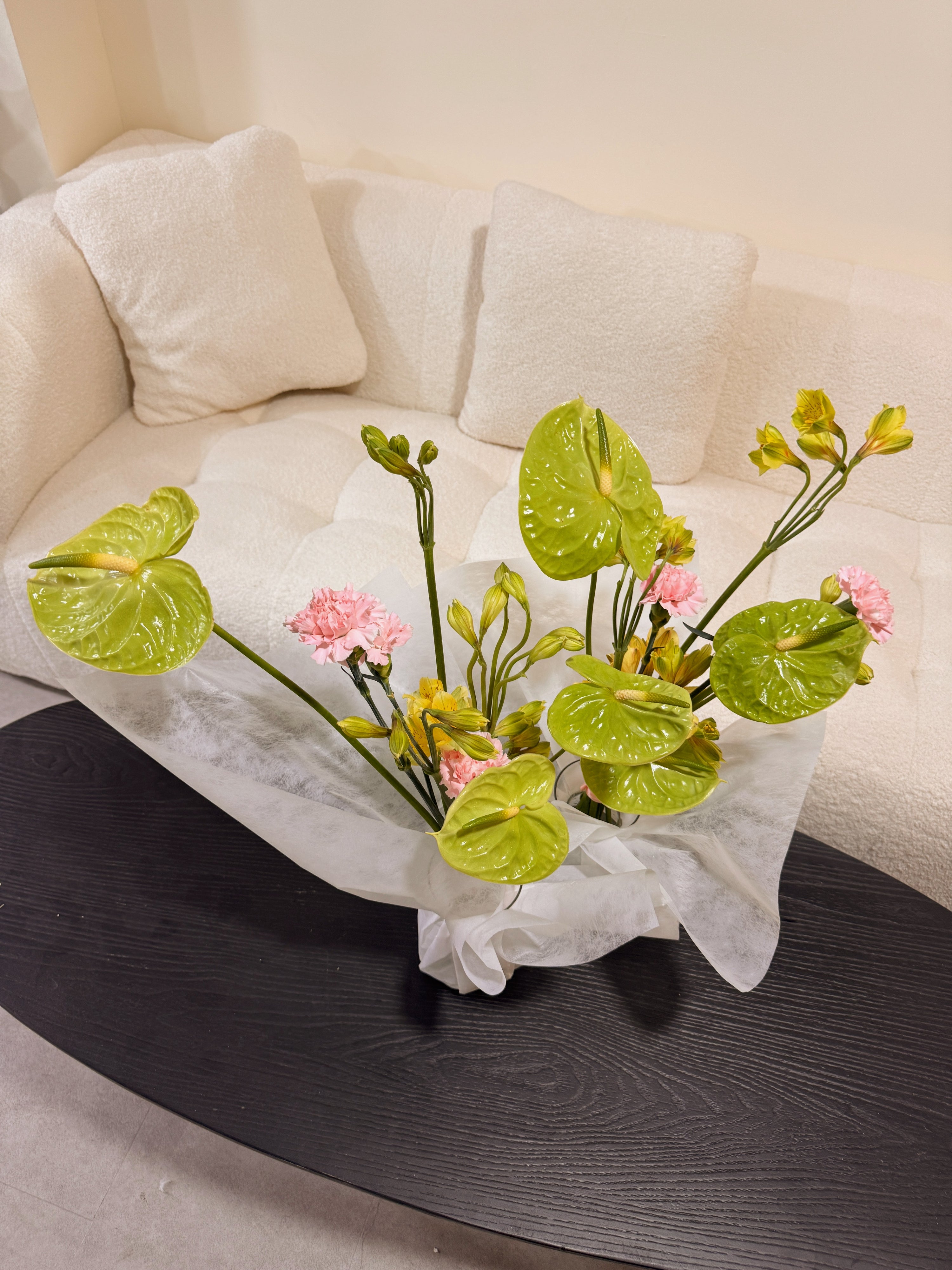 Ikebana Inspired Vase Arrangement made with playful colours for luxury brand like Chanel and Dior in Singapore for gifting VIPs and VICs in Singapore, by Eden's Ground, a floral design studio.