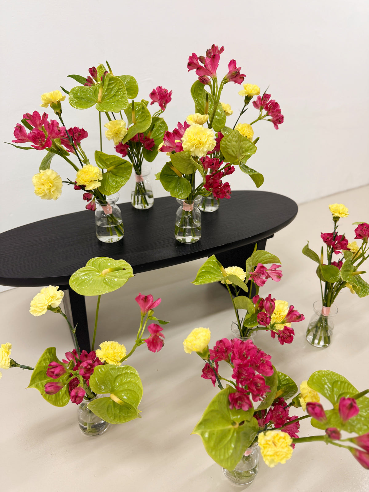 Ikebana Inspired Vase Arrangement made with playful colours for luxury brands in Singapore for gifting VIPs and VICs in Singapore, by Eden's Ground, a floral design studio.