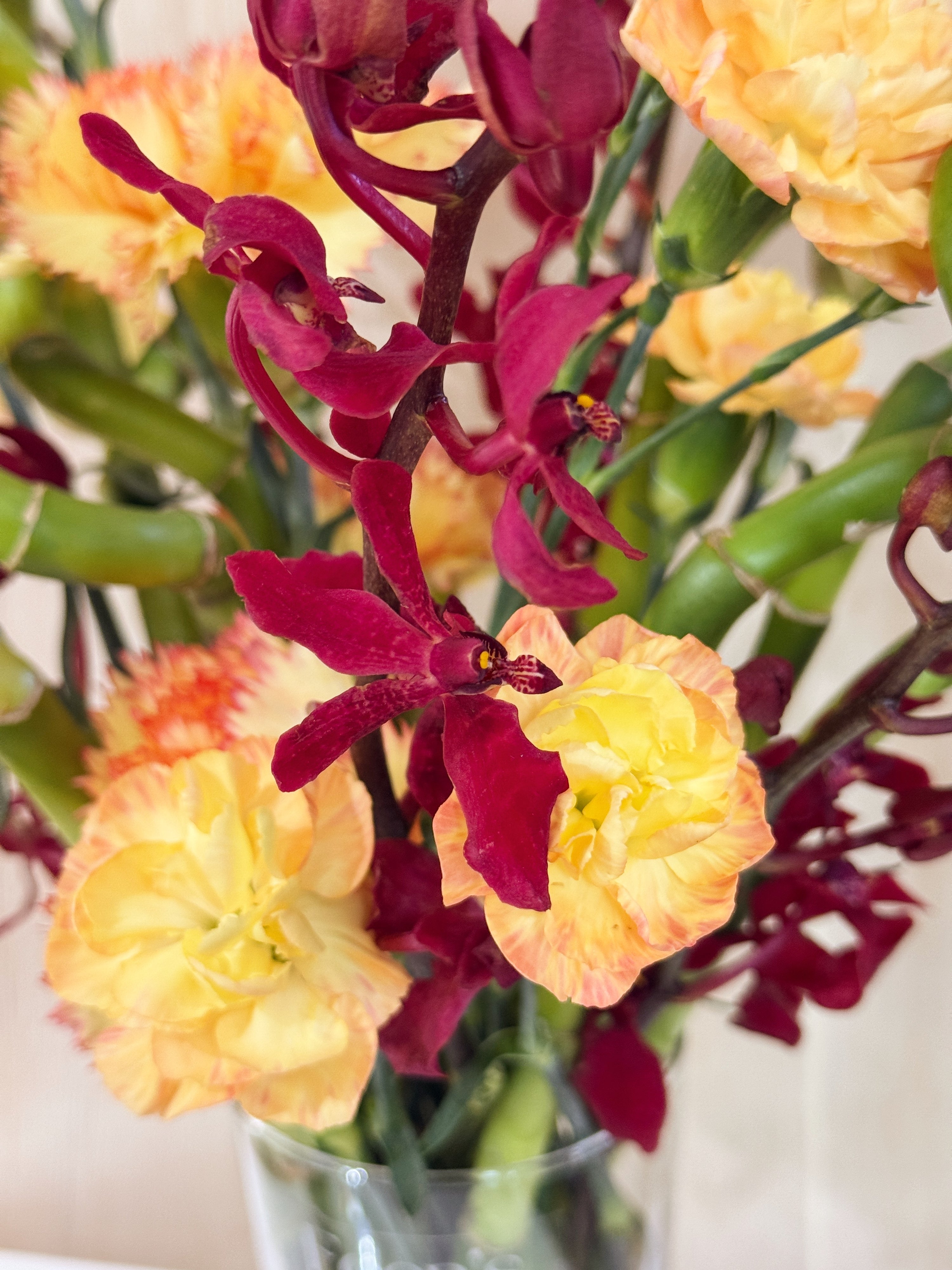 Chinese New Year 2026 Lucky Bamboo Fresh Flower Vase Arrangement, CNY 2026 Flowers, featuring auspicious 8 stalks of lucky bamboo with orchid cny flower, to usher in wealth, abundance, prosperity and all the good vibes for the lunar new year, crafted by Eden's Ground, a floral design studio in Singapore. Delivered straight to your doorstep.