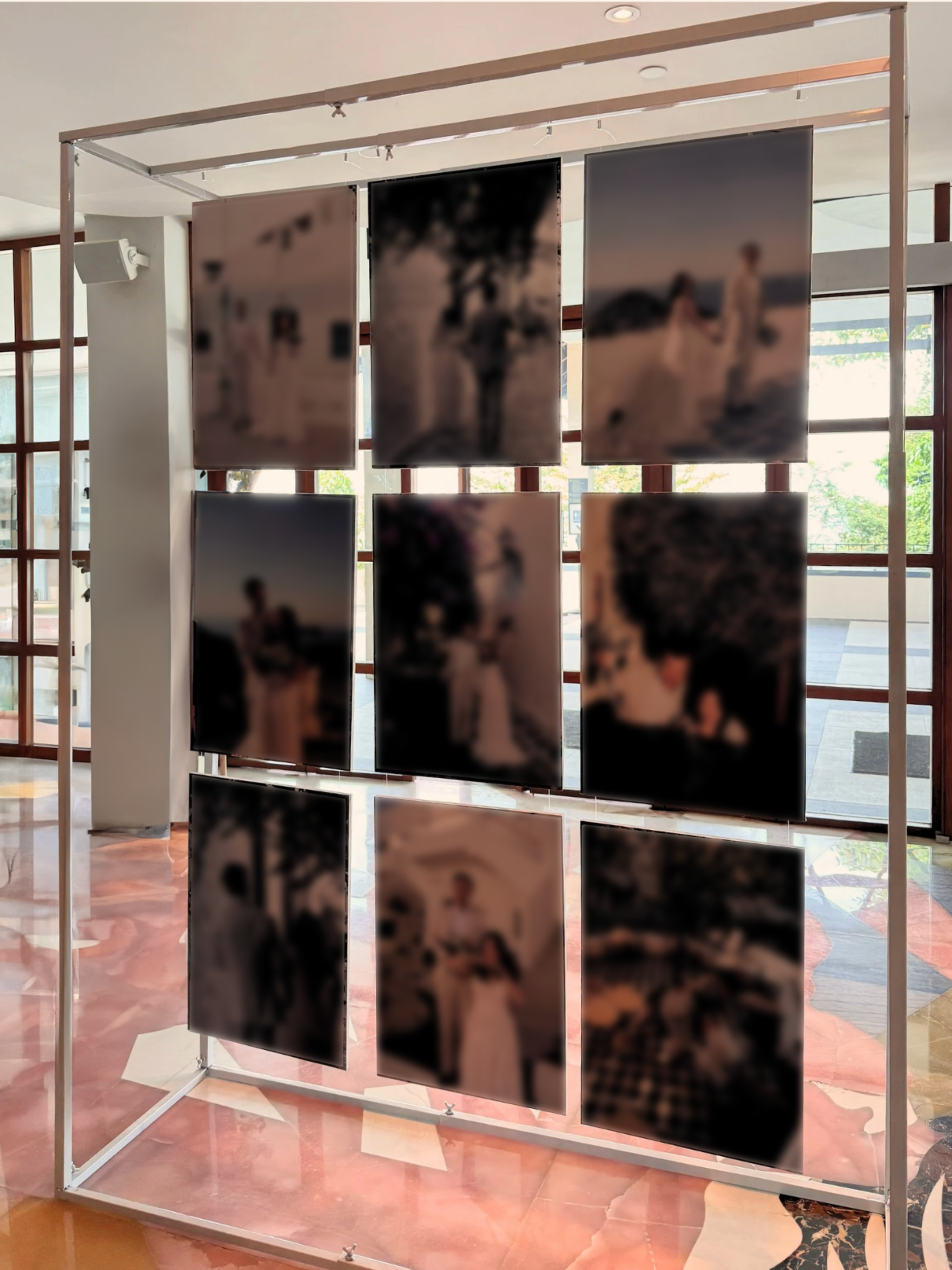 Customised elegant wedding photo gallery display, showcase your pre wedding shoot up to 9 photos or 18 photos, rental by Eden's Ground.