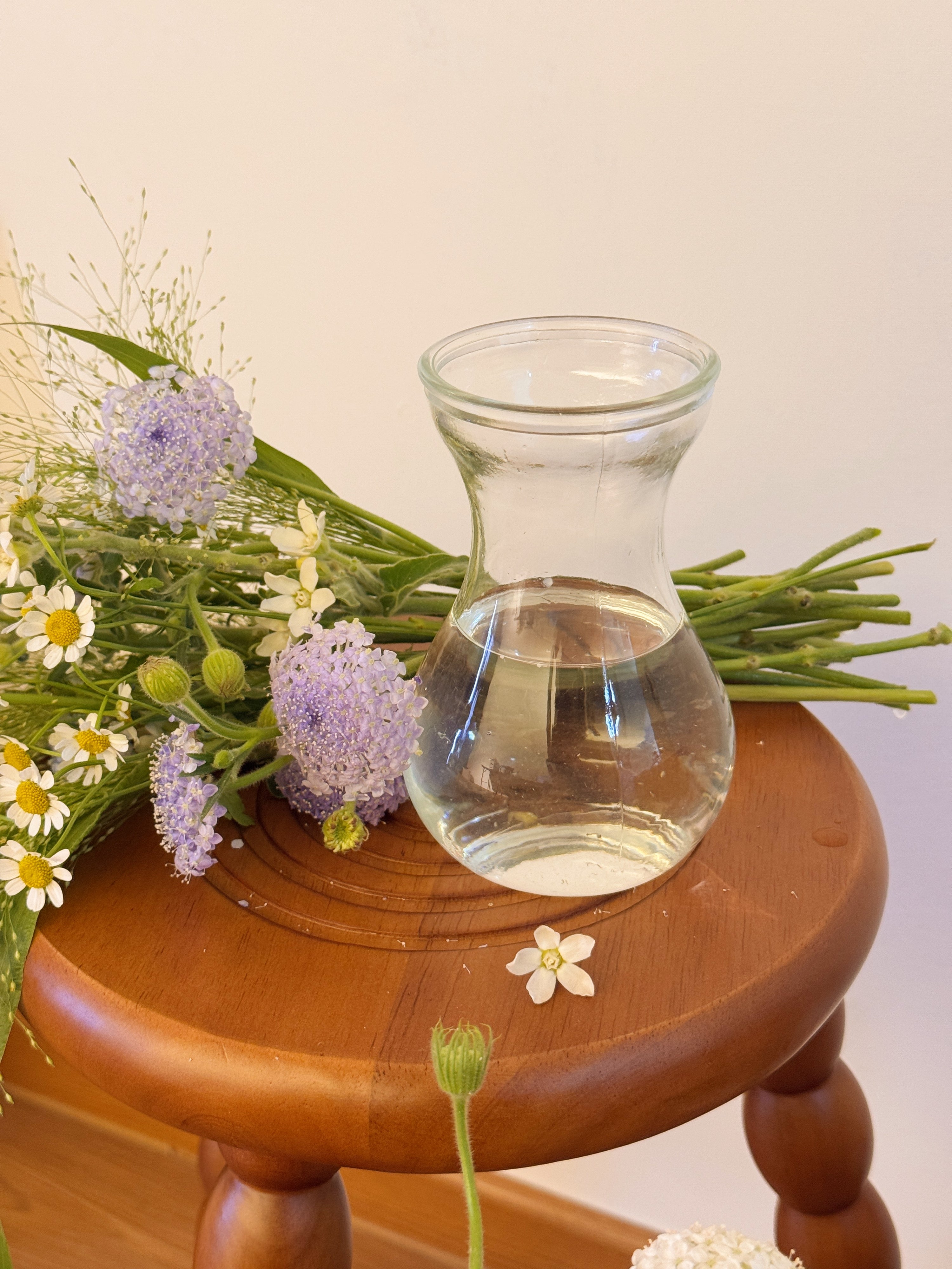 Clear glass vase, suitable for flower vase arrangements. Available at Eden's Ground, a floral design boutique.